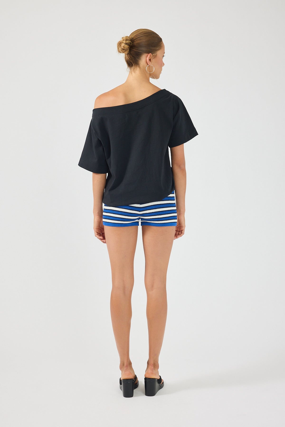 Perfect Stranger Dawn Crochet Mini Shorts Blue Stripe
