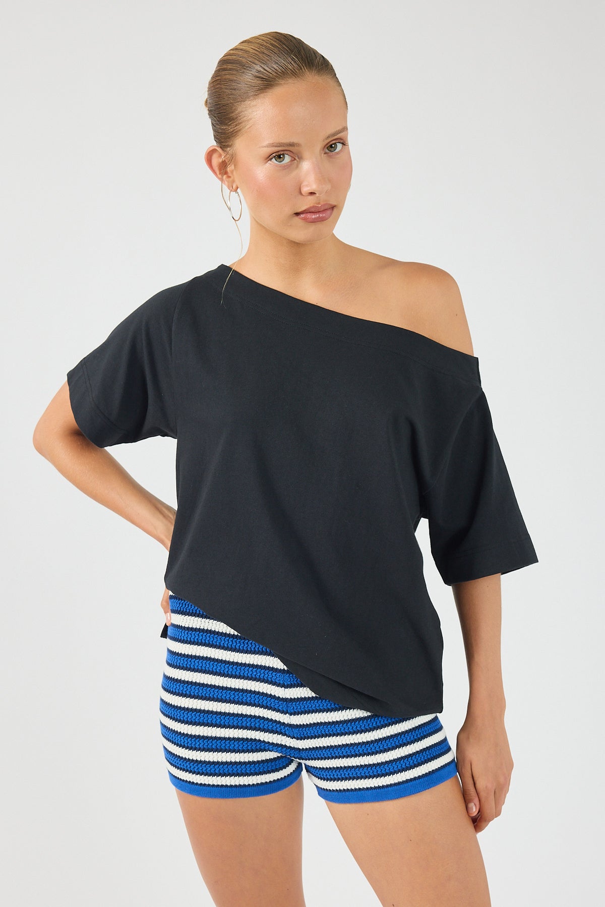 Perfect Stranger Dawn Crochet Mini Shorts Blue Stripe