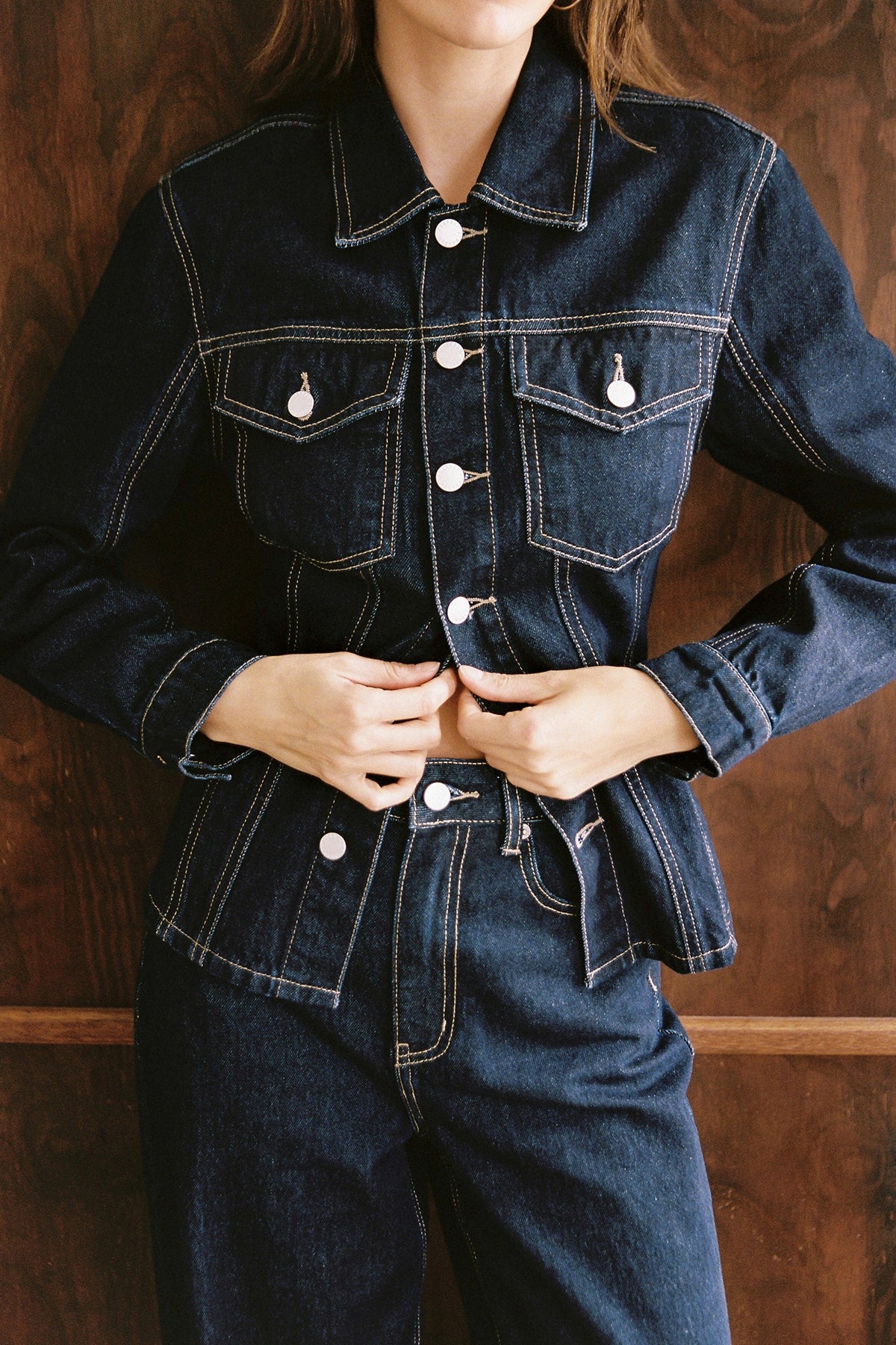 Perfect Stranger Spencer Denim Fitted Shirt Dark Blue Denim