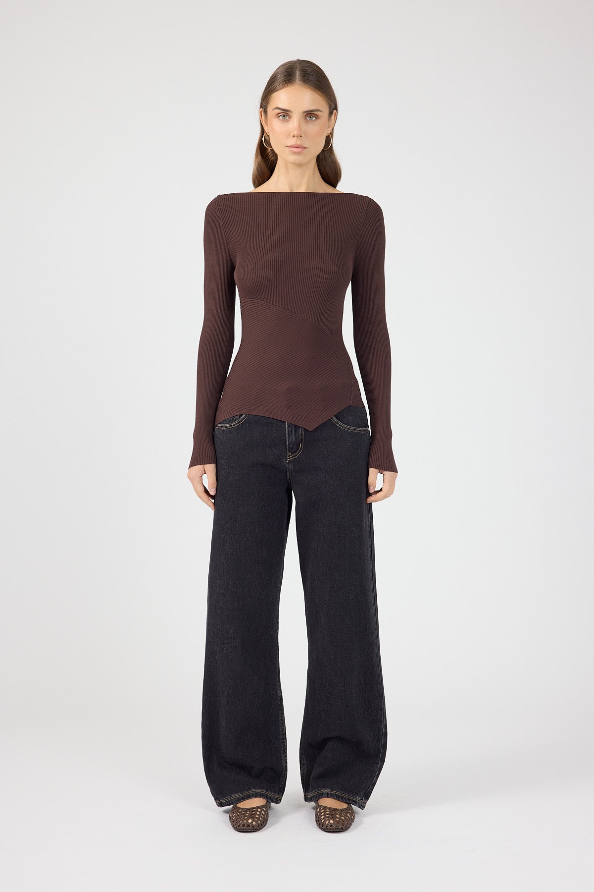 Perfect Stranger Bessie Knit Long Sleeve Top Brown