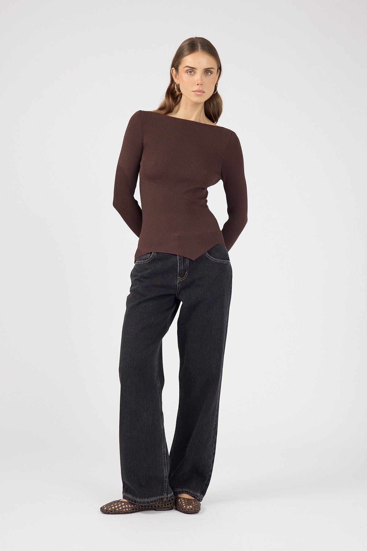 Perfect Stranger Bessie Knit Long Sleeve Top Brown