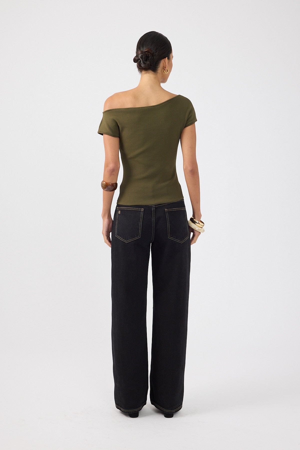 Perfect Stranger Claude One Shoulder Knit Top Khaki
