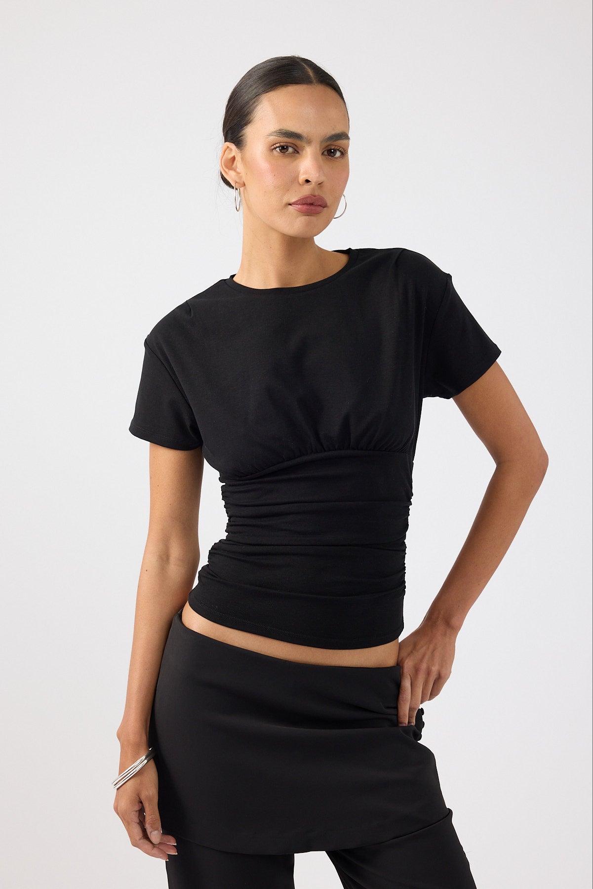 Perfect Stranger Addison Gathered T-shirt Black