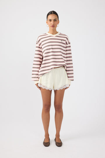 Perfect Stranger Francis Stripe V-Neck Rugby Pink/ Khaki Stripe