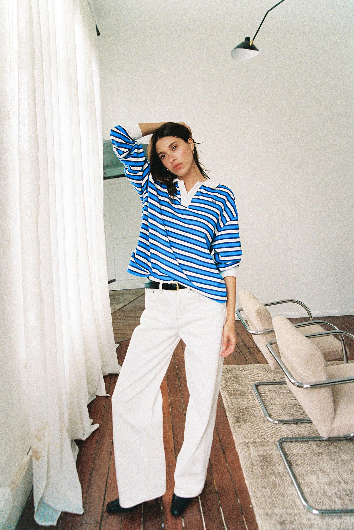 Perfect Stranger Leon Stripe Rugby Fleece Top Blue Stripe