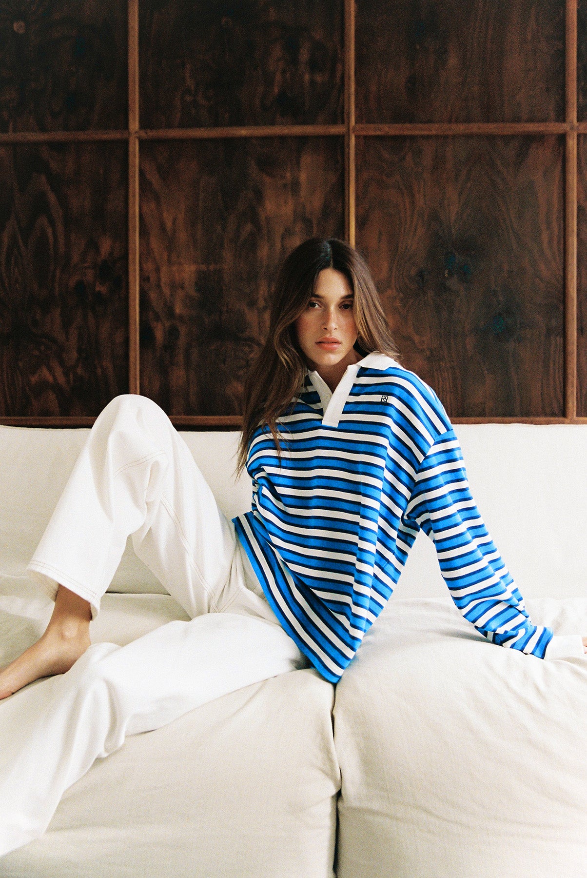Perfect Stranger Leon Stripe Rugby Fleece Top Blue Stripe