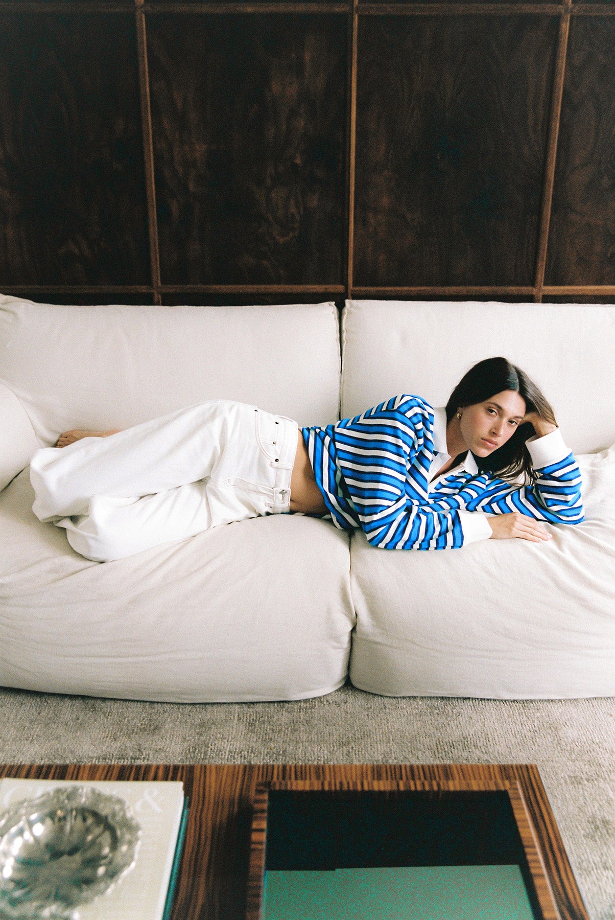 Perfect Stranger Leon Stripe Rugby Fleece Top Blue Stripe