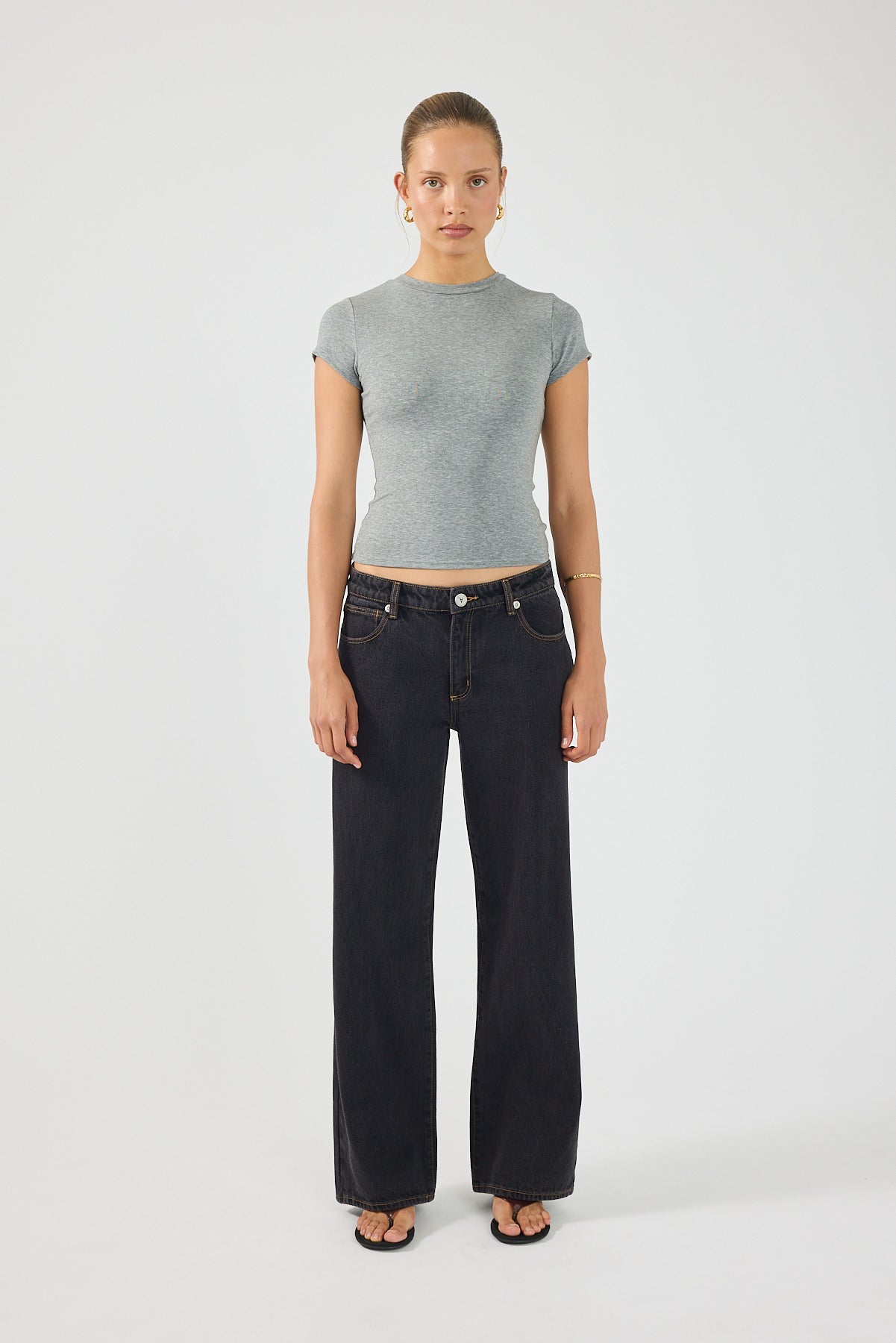 Perfect Stranger Longline Cap Sleeve Tee Grey Marle