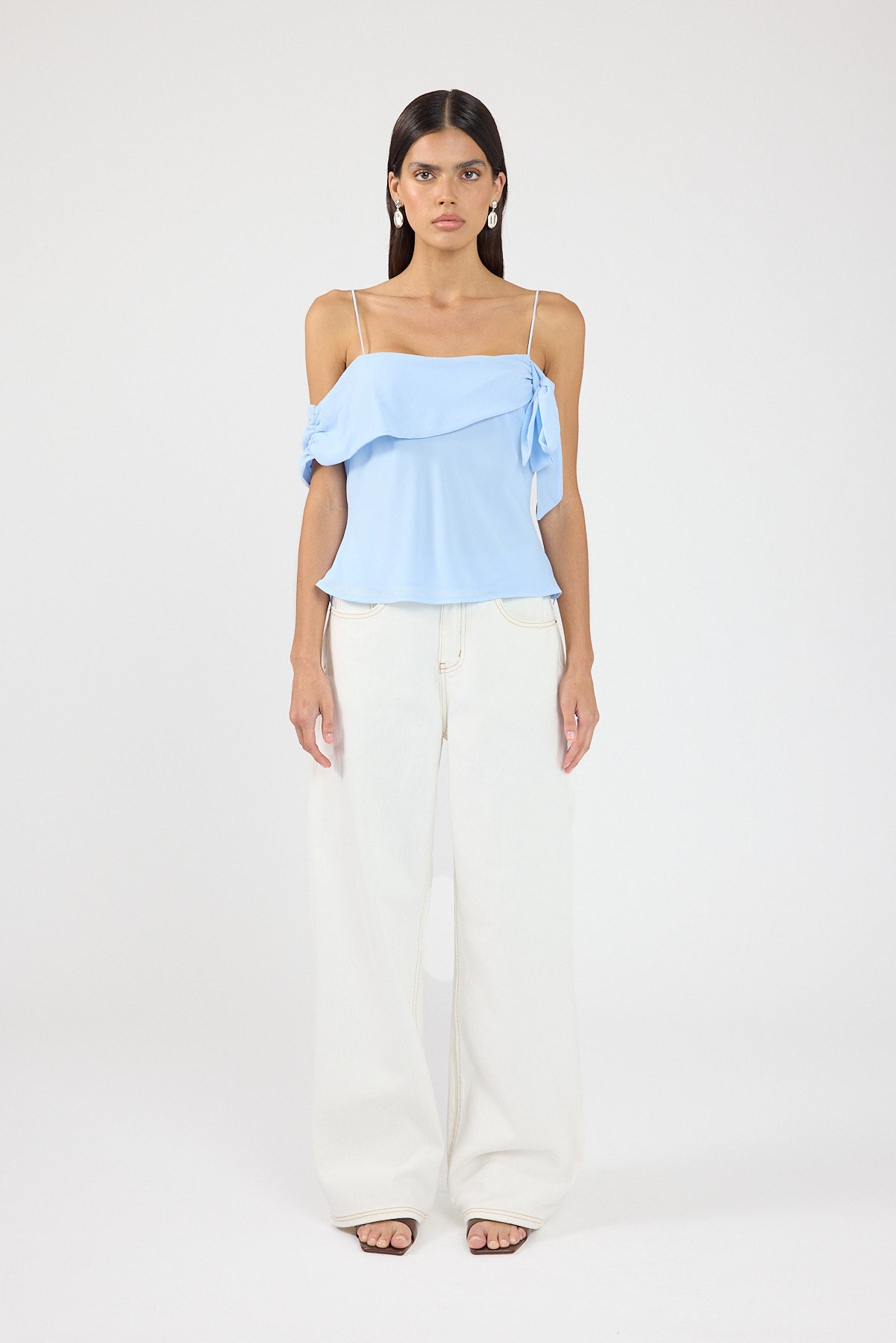 Perfect Stranger Elouise Draped Shoulder Top Blue