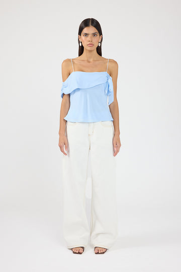 Perfect Stranger Elouise Draped Shoulder Top Blue