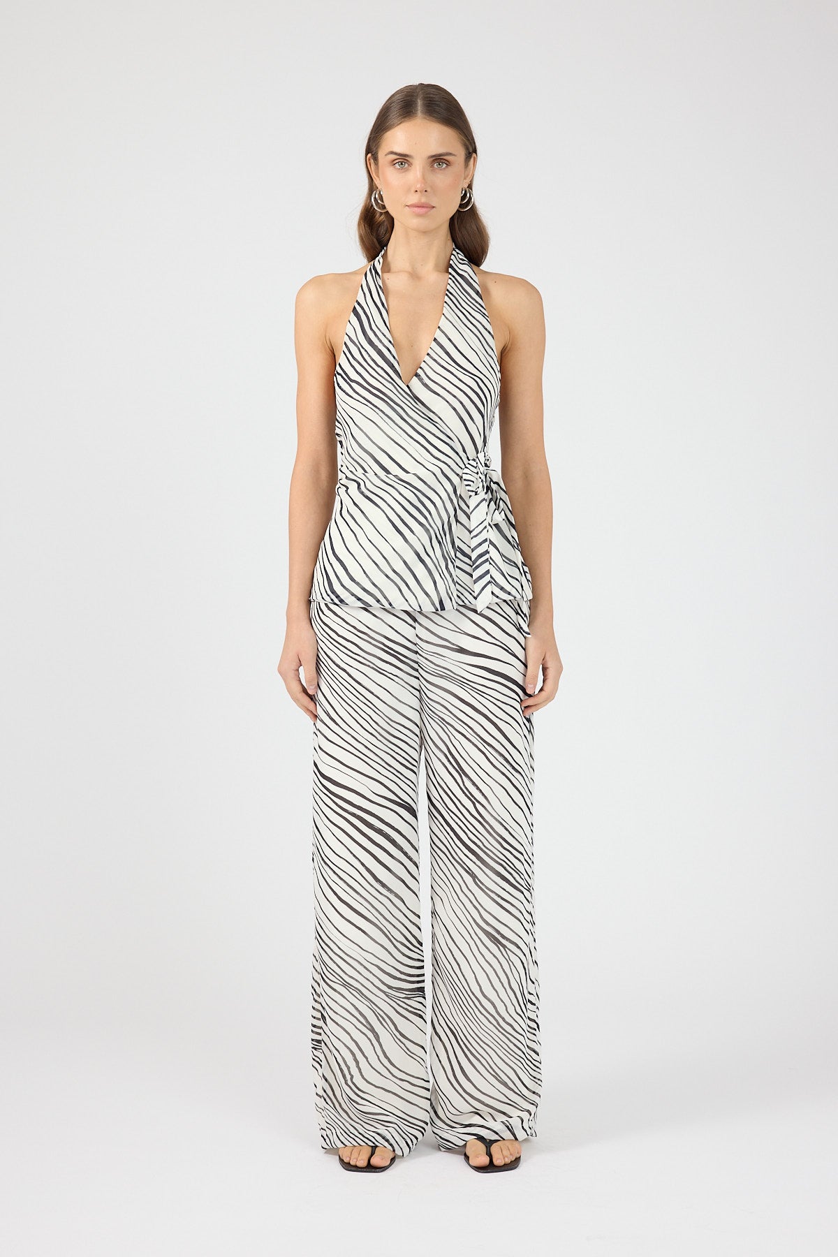 Perfect Stranger Elodie Wrap Top Black And White Stripe