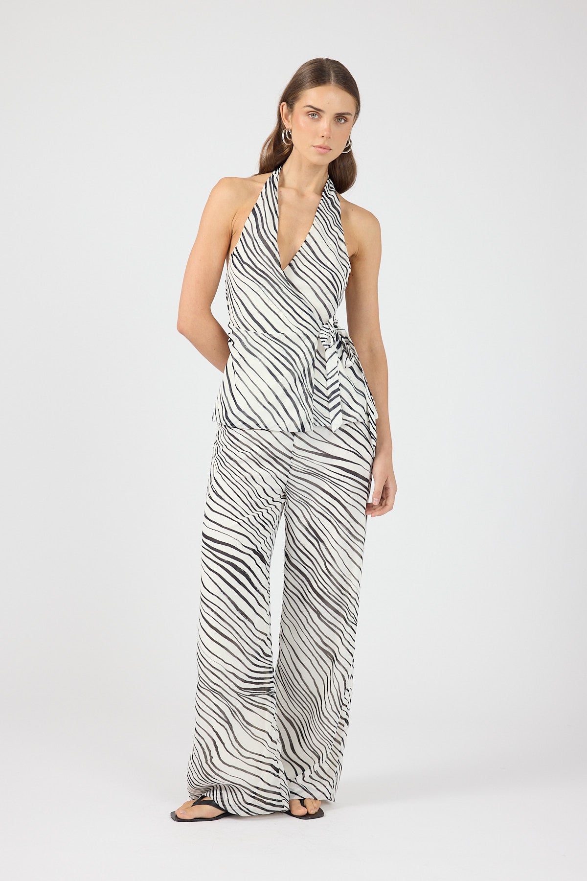 Perfect Stranger Elodie Wrap Top Black And White Stripe