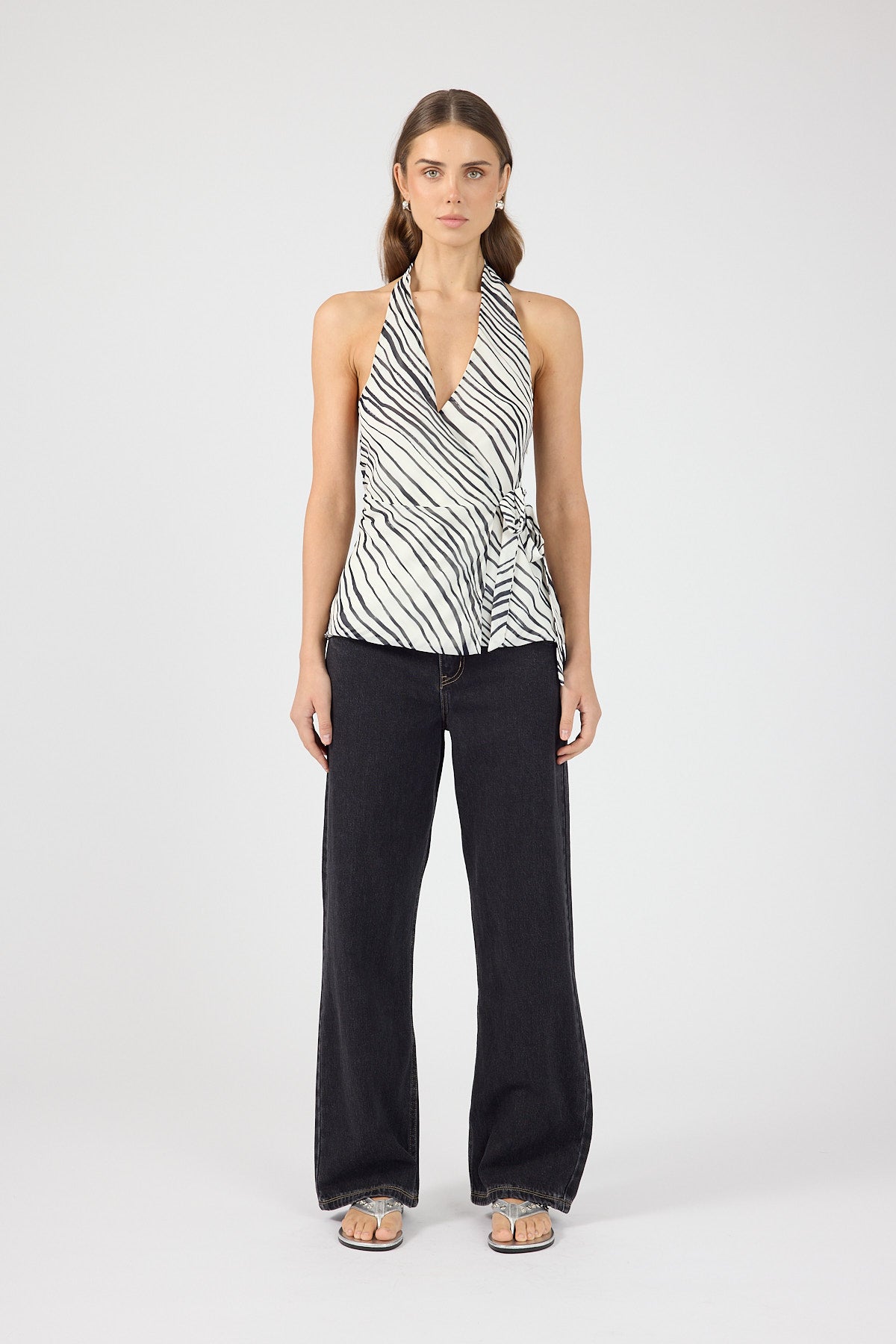 Perfect Stranger Elodie Wrap Top Black And White Stripe