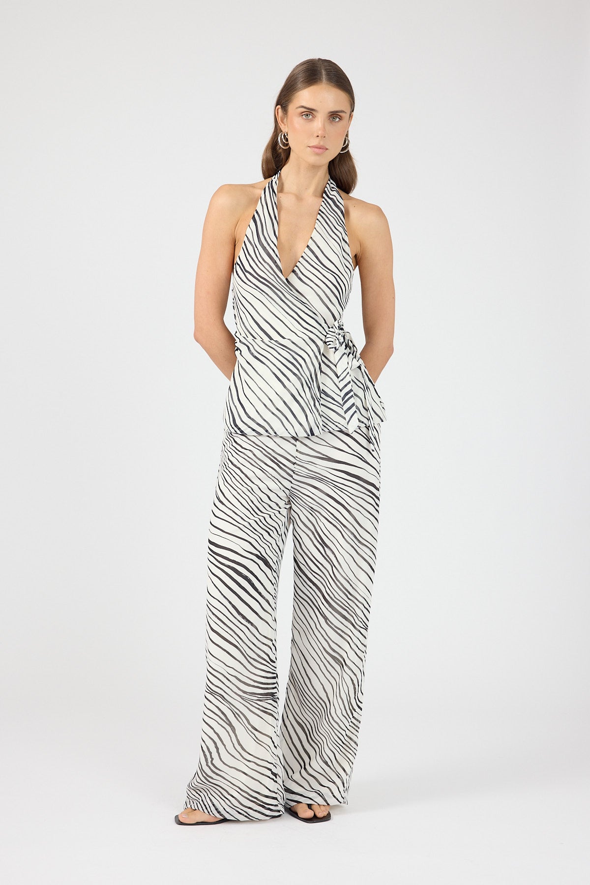 Perfect Stranger Elodie High Waisted Pants Black/White Stripe