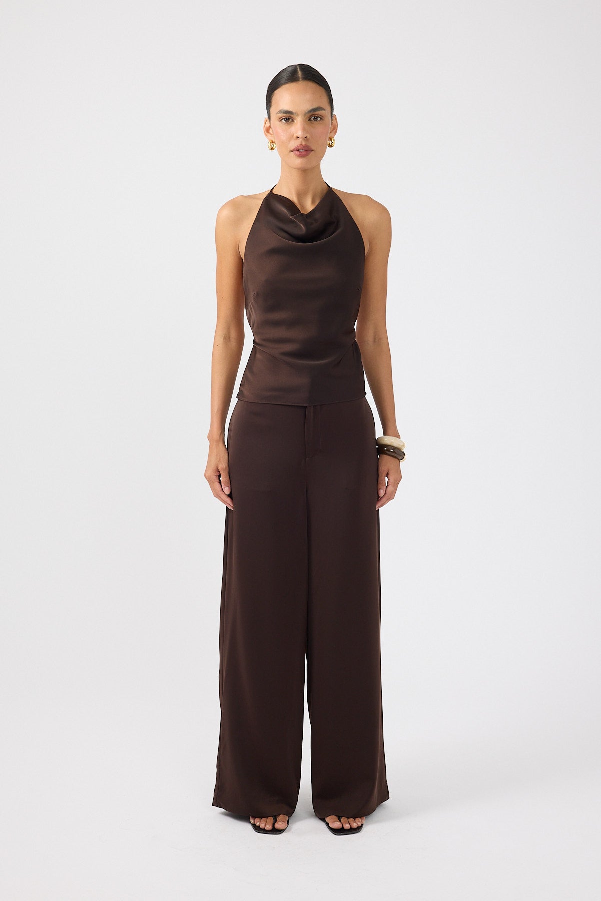 Perfect Stranger Paula Halter Backless Top Brown