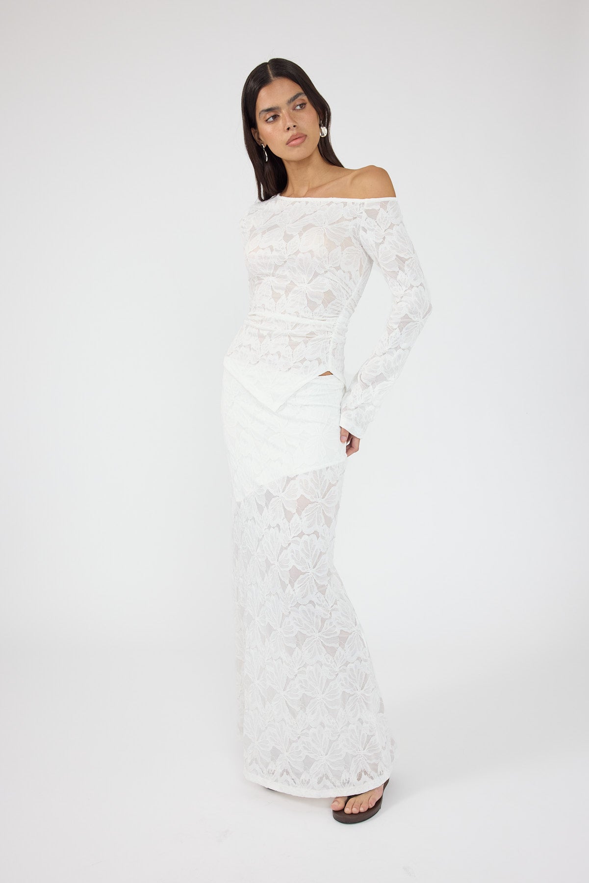 Perfect Stranger Dotty Lace Maxi Skirt White