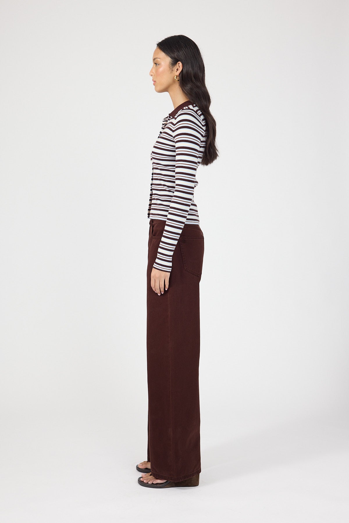 Perfect Stranger Bettina Knit Long Sleeve Polo Brown Stripe