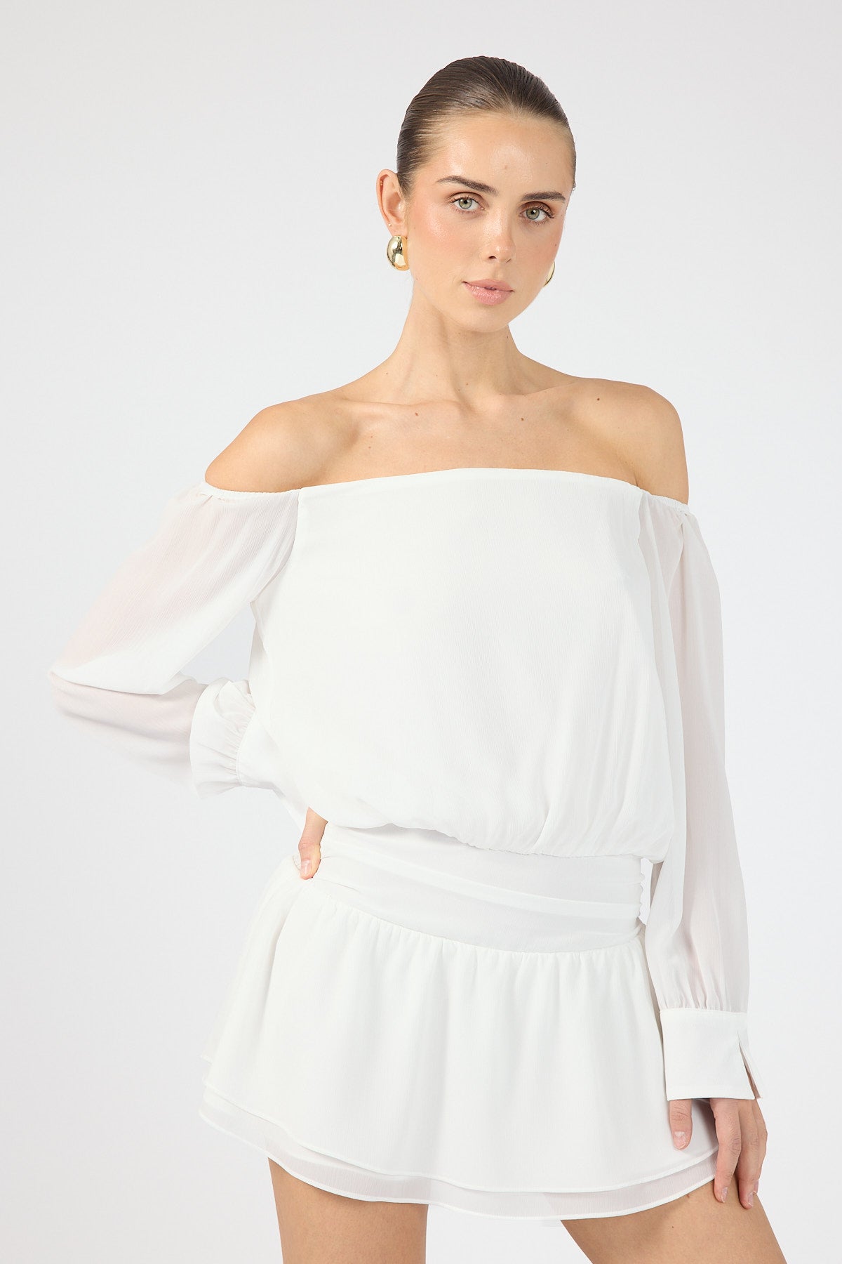 Perfect Stranger Carrie Off Shoulder Mini Dress White