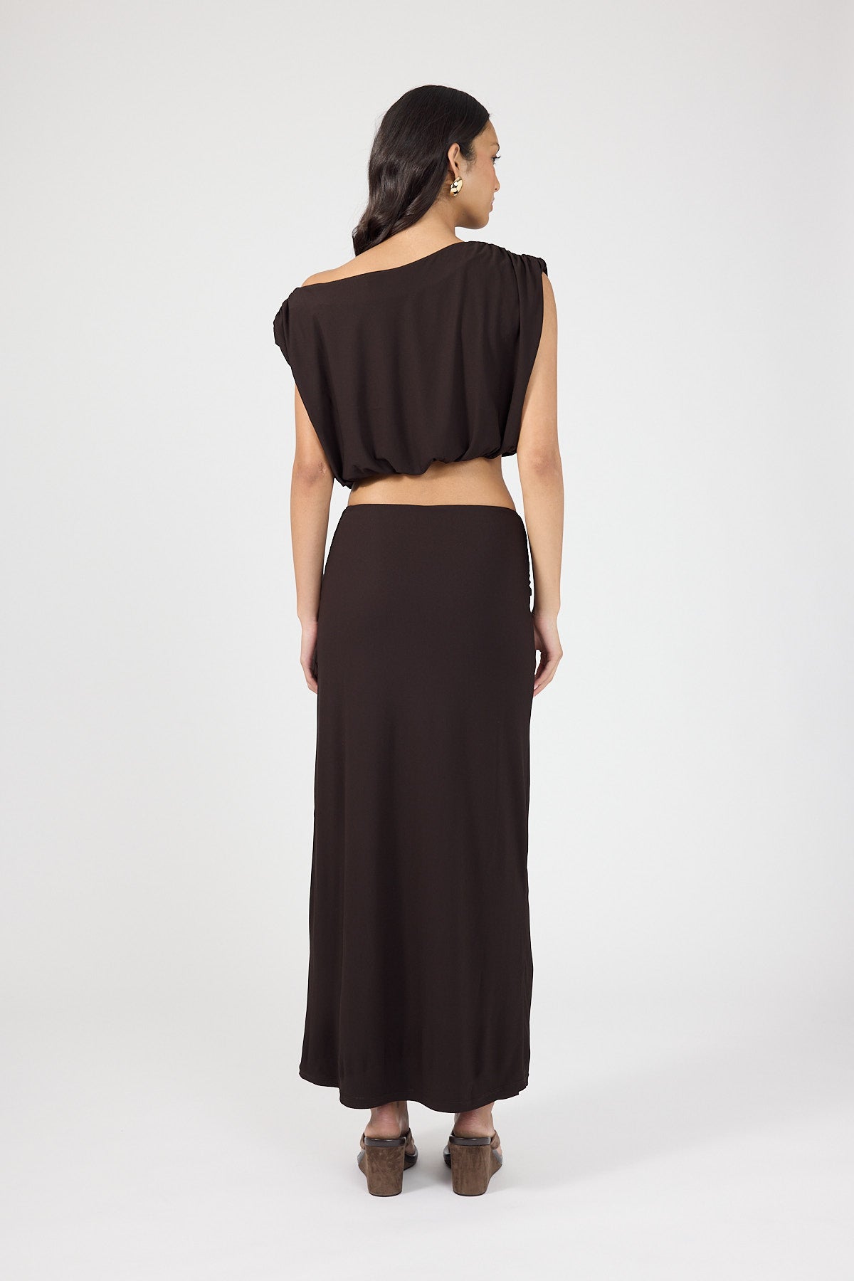 Perfect Stranger Ariana Off Shoulder Pleated Top Brown