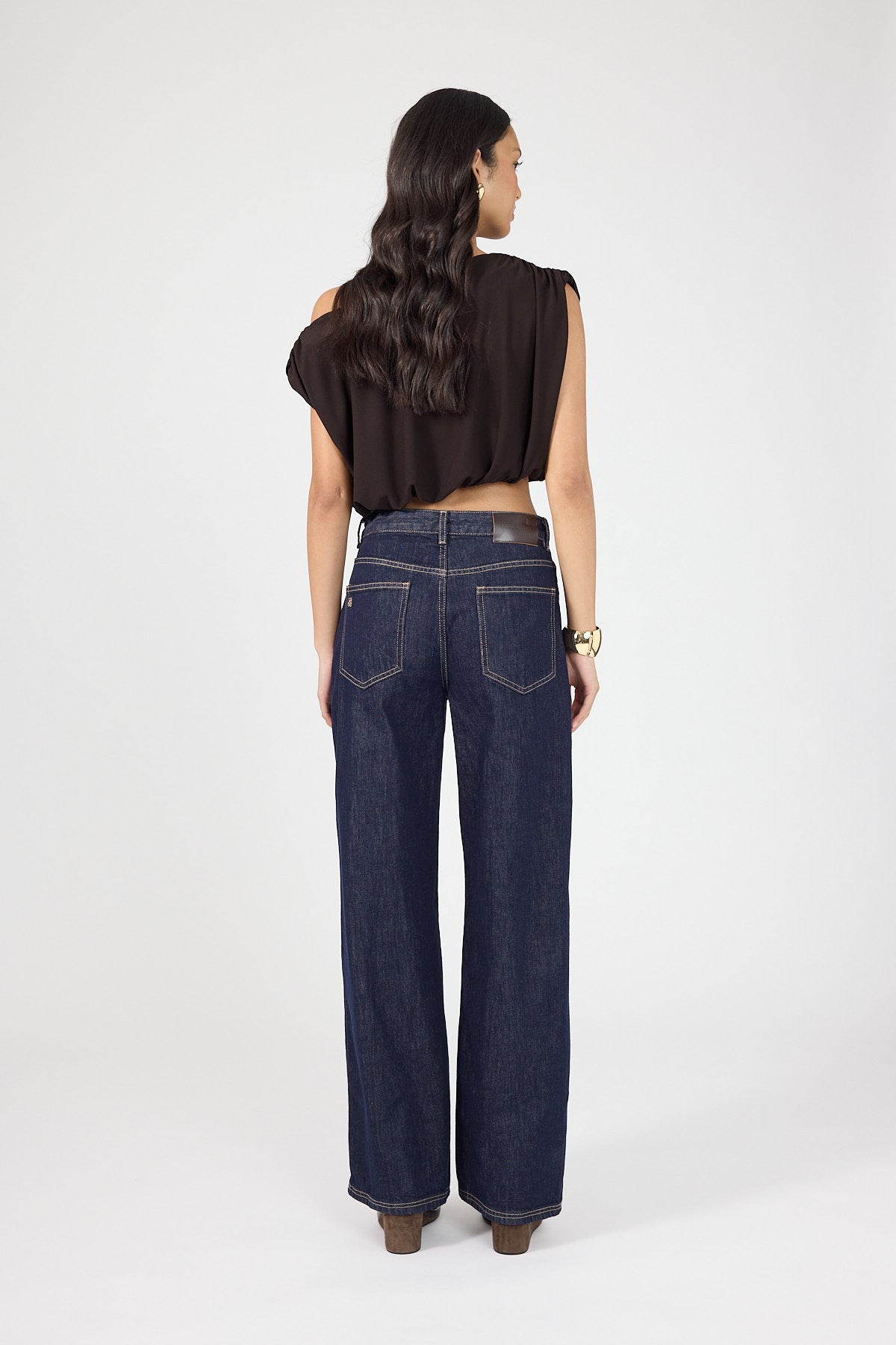 Perfect Stranger Ariana Off Shoulder Pleated Top Brown