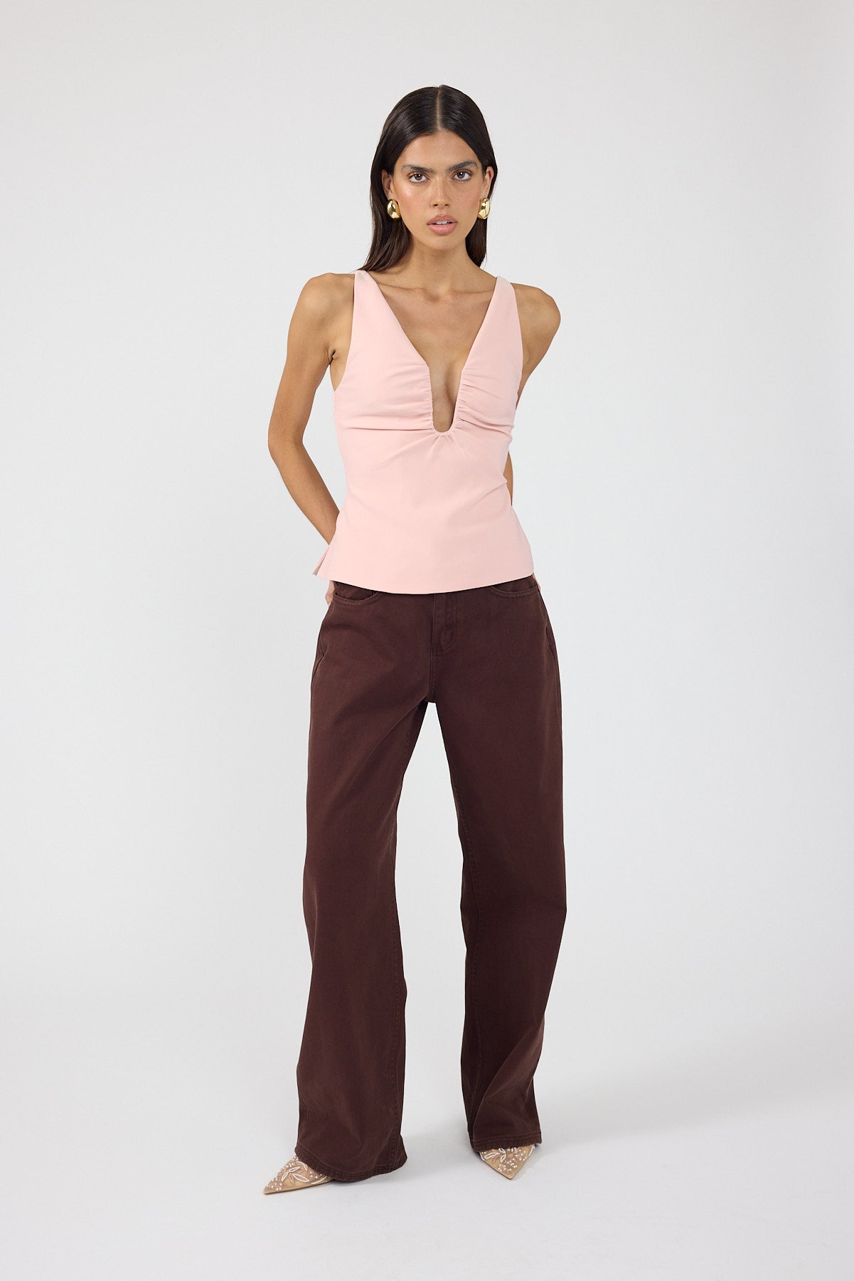 Perfect Stranger Mid Rise Baggy Jean Brown