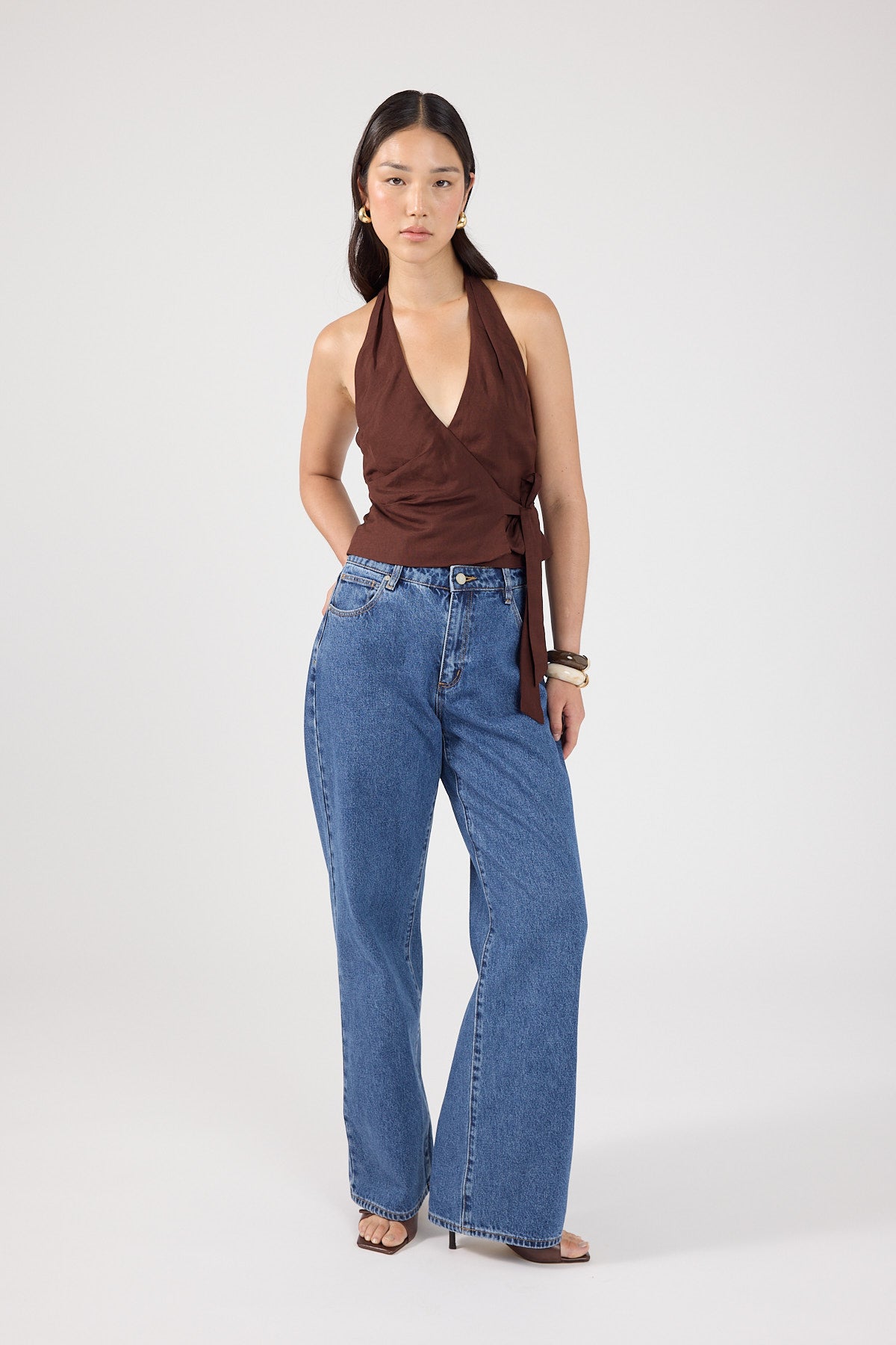 Perfect Stranger Shea Wrap Halter Top Brown