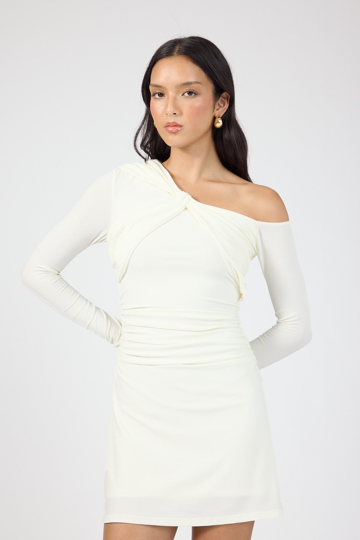Perfect Stranger Brynn Draped Mini Dress Cream