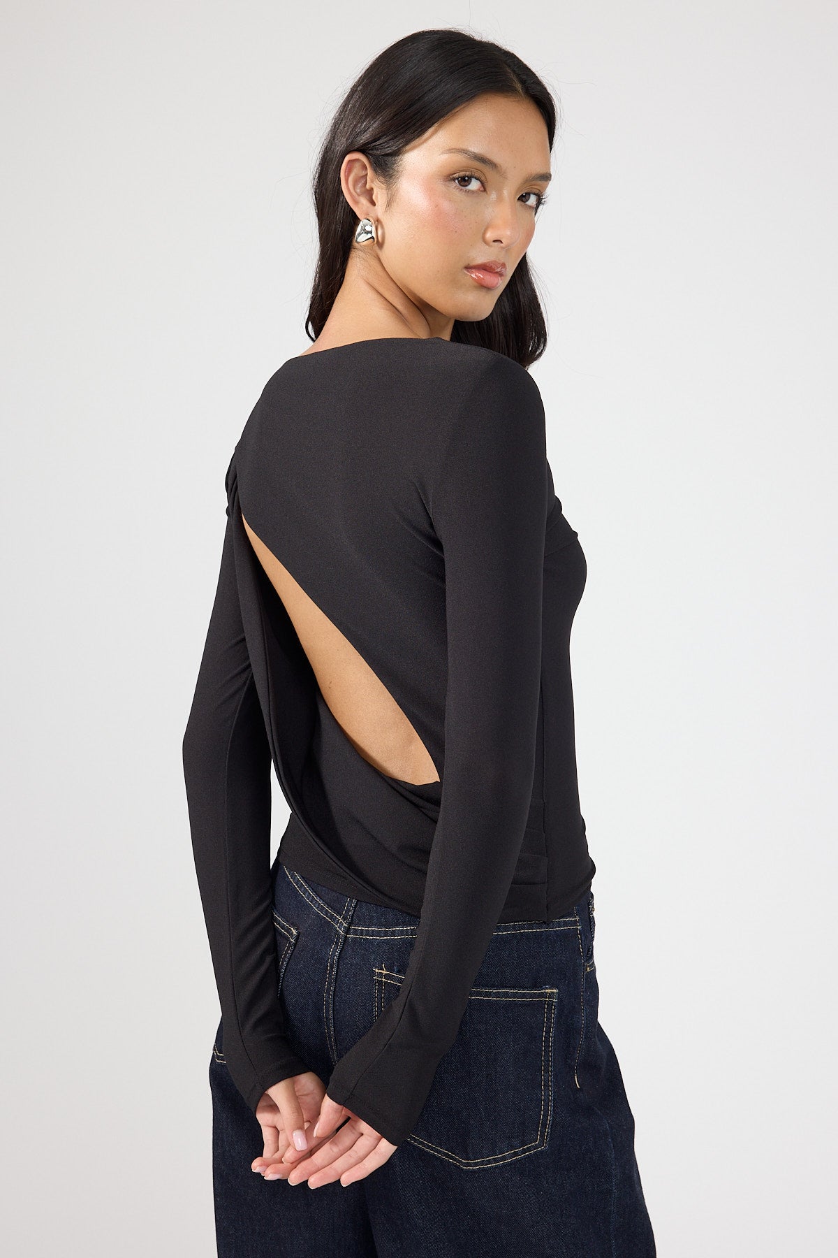 Perfect Stranger Lucinda Draped Backless Top Black