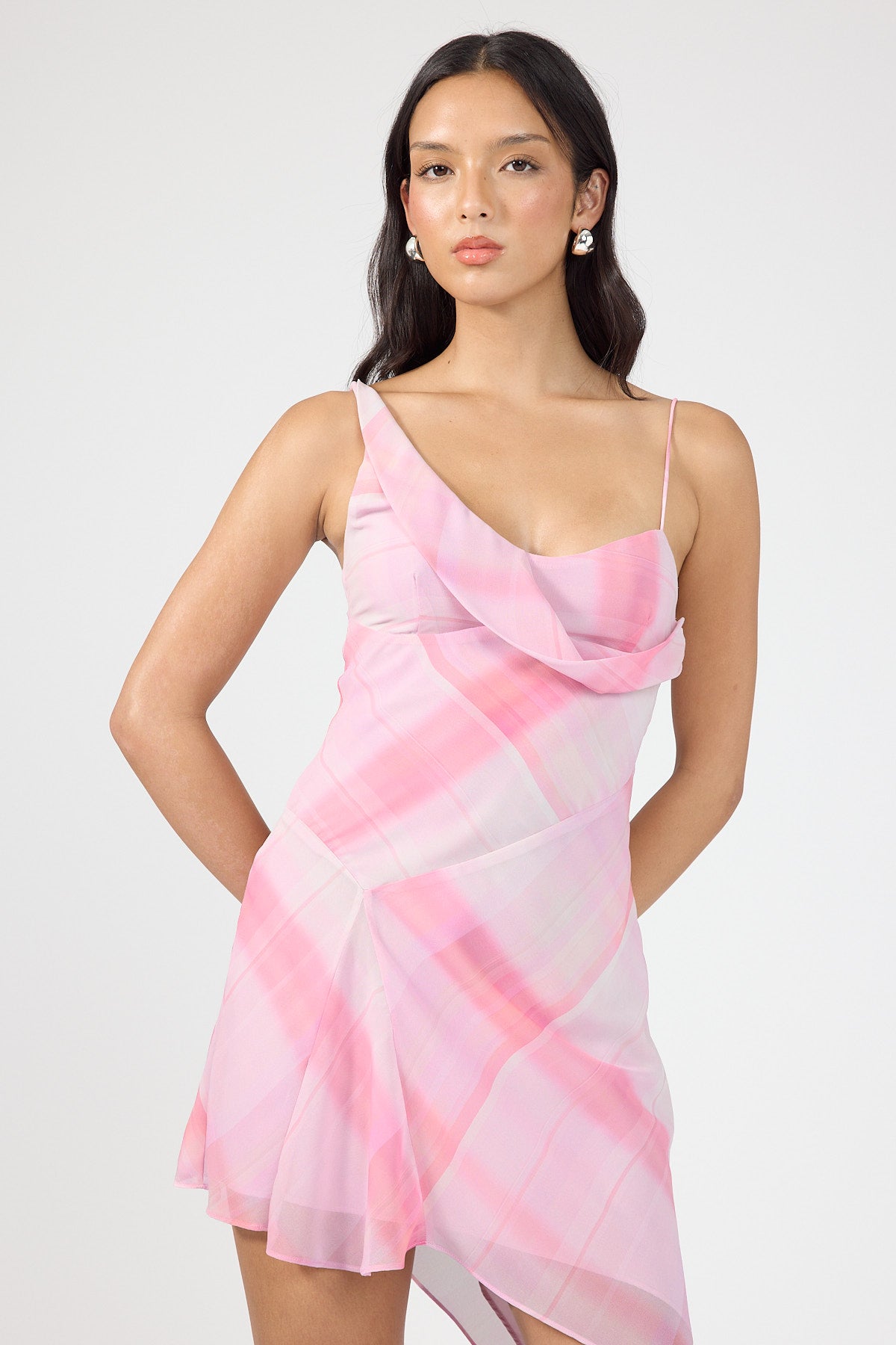 Perfect Stranger Juliet Asymmetrical Mini Dress Pink Check