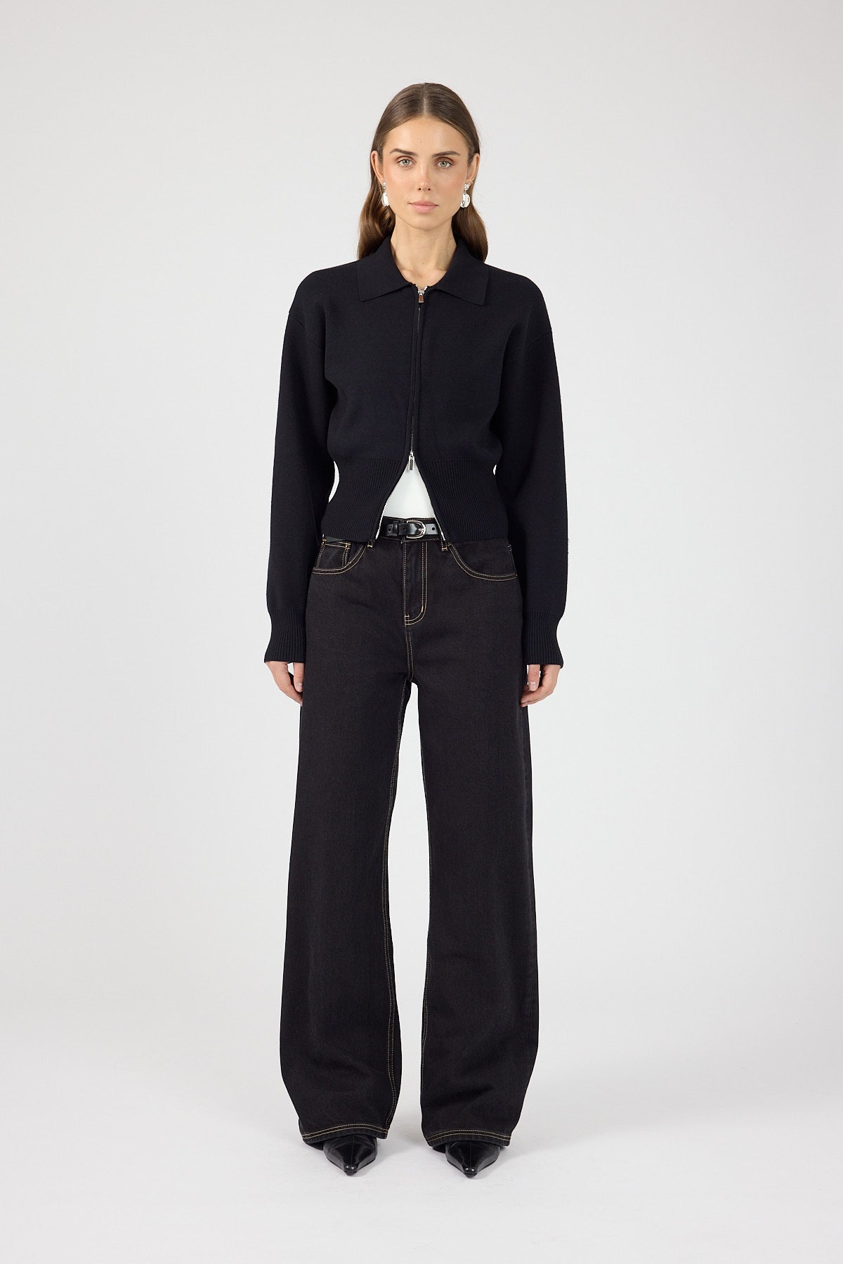 Perfect Stranger Sloane Zip Up Cardigan Black