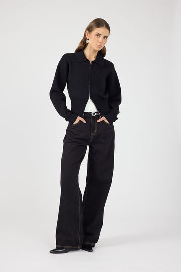 Perfect Stranger Sloane Zip Up Cardigan Black