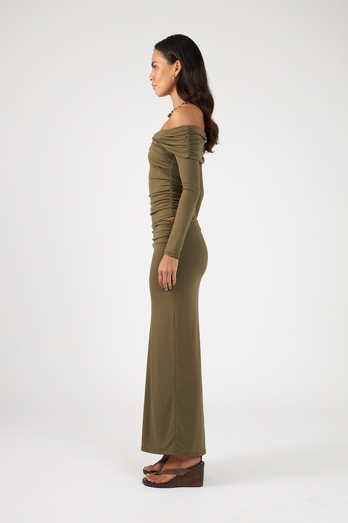 Perfect Stranger Dorian Maxi Skirt Khaki