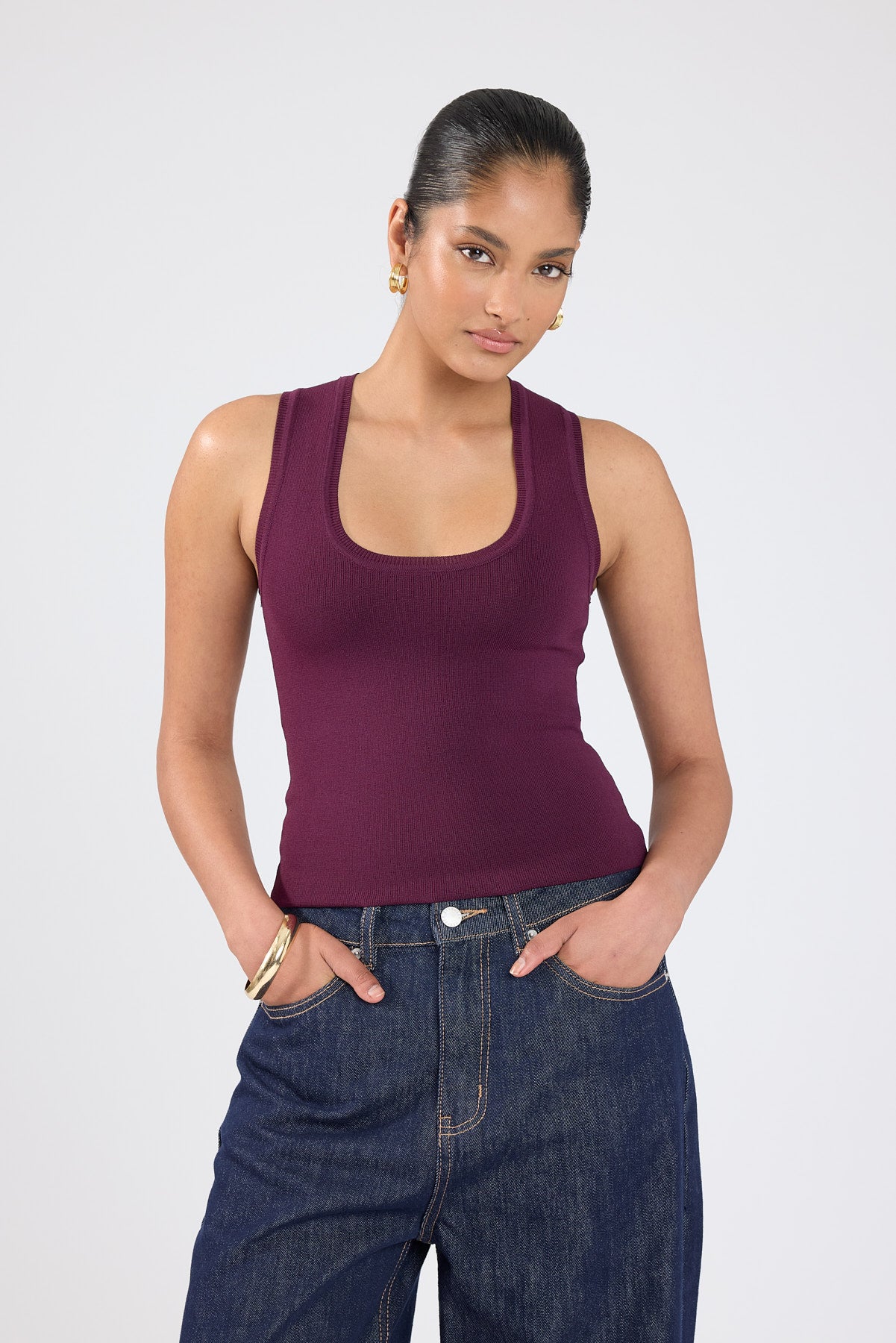 Perfect Stranger Sublime Knit Racer Top Plum