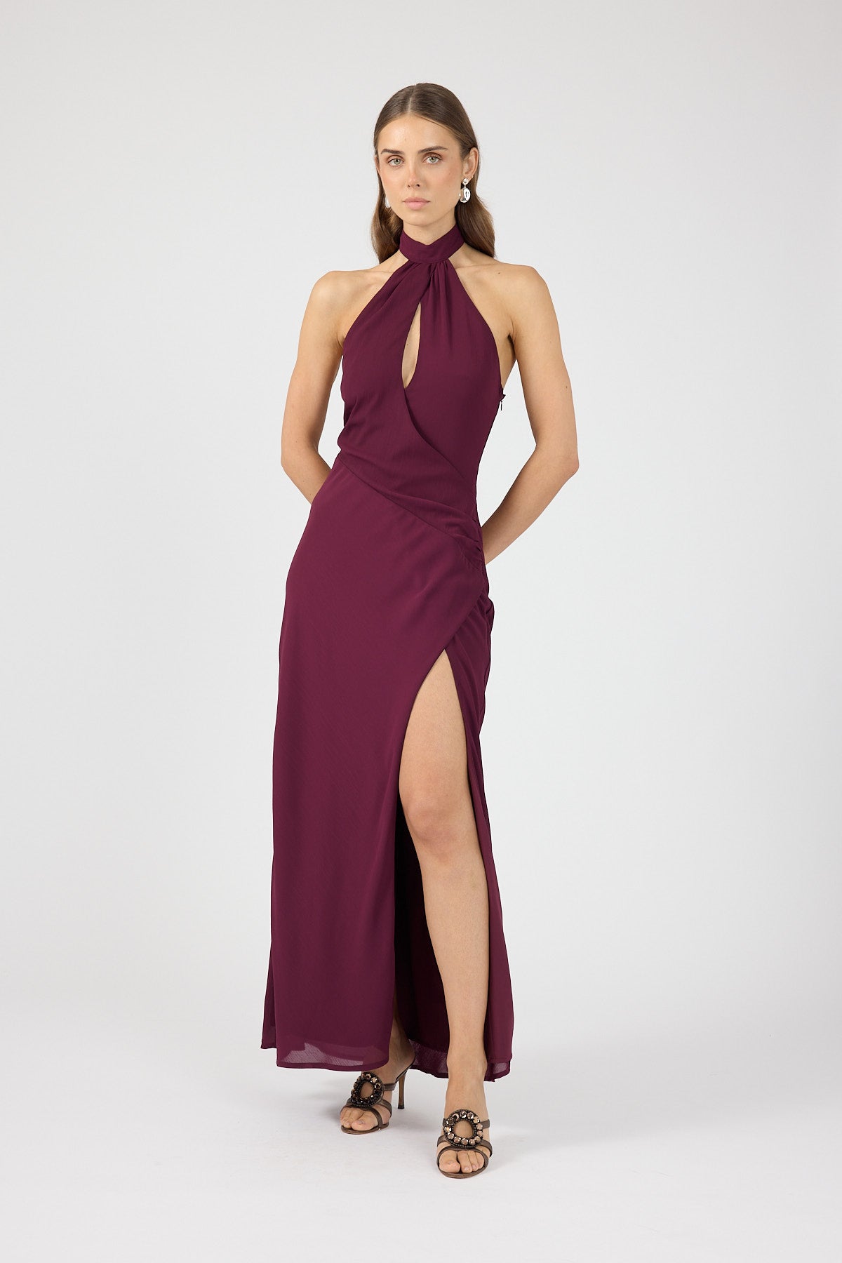 Perfect Stranger Ember Halter Maxi Dress Plum