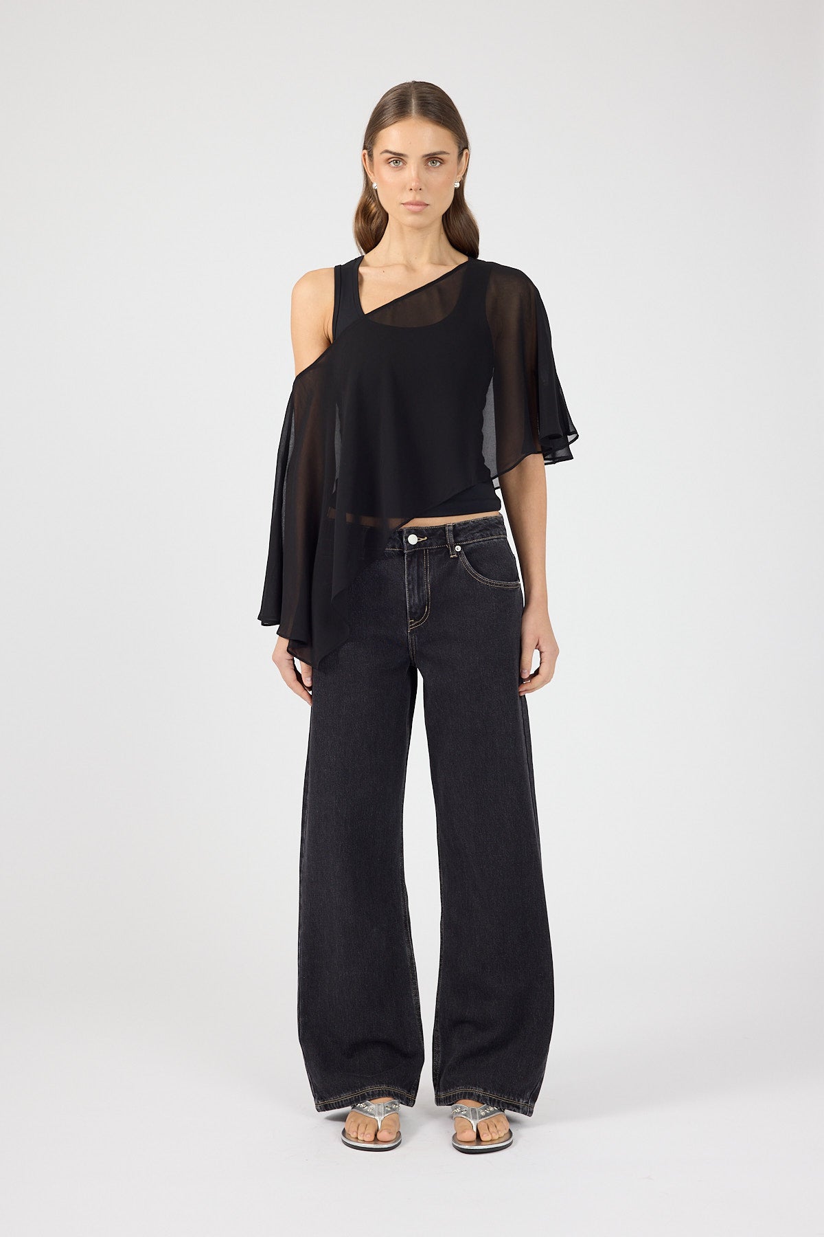 Perfect Stranger Anna Chiffon Poncho Black