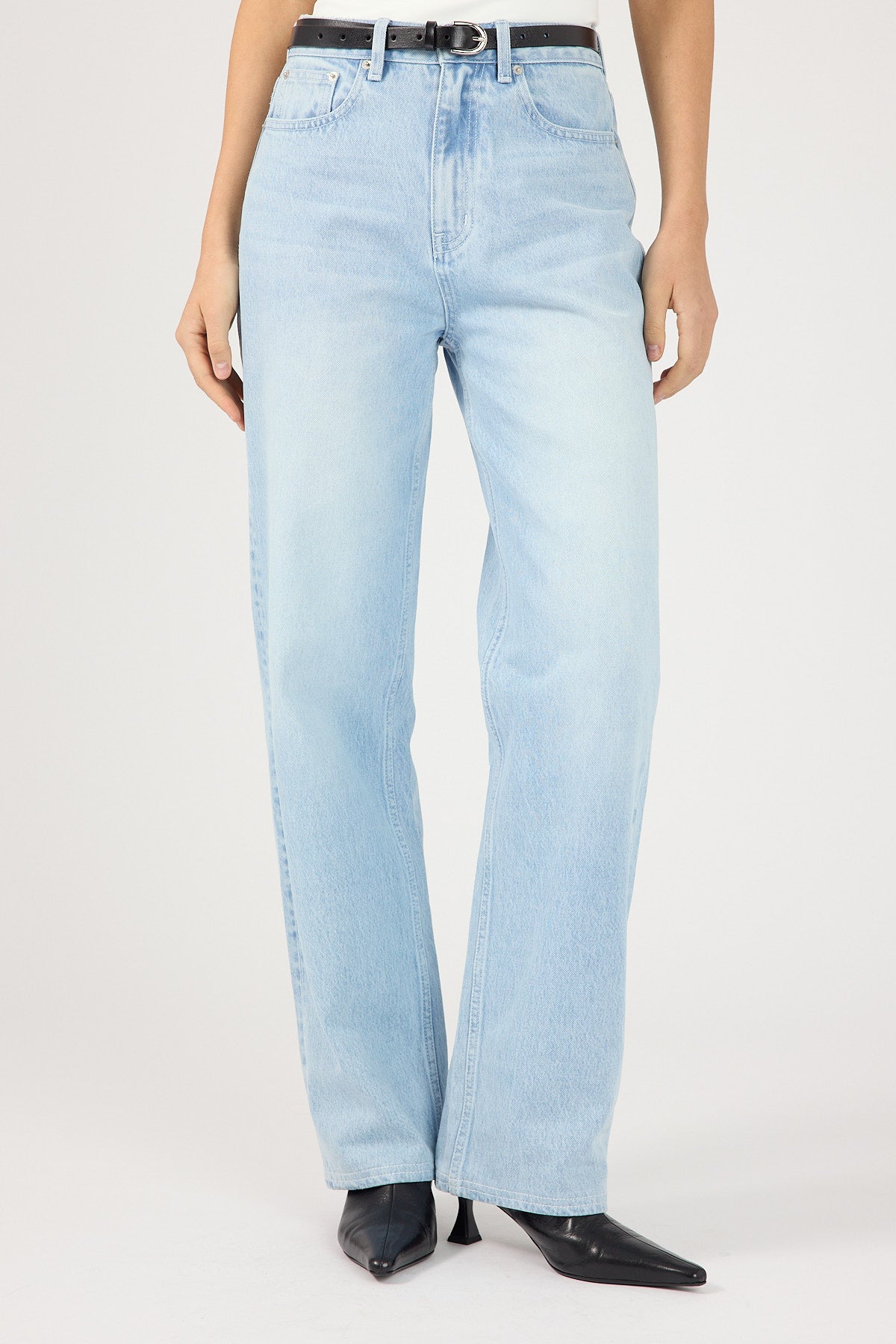Perfect Stranger Mid Rise Relaxed Straight Jean Light Blue Denim