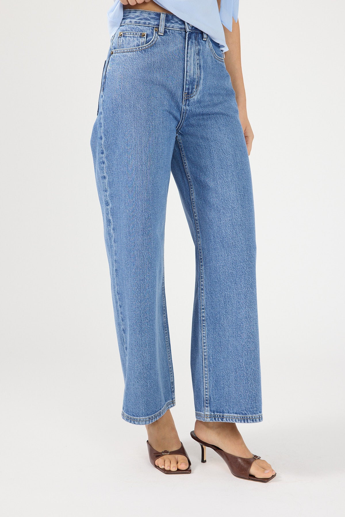 Perfect Stranger Petite High Rise Wide Leg 2.0 Jean Mid Blue Denim