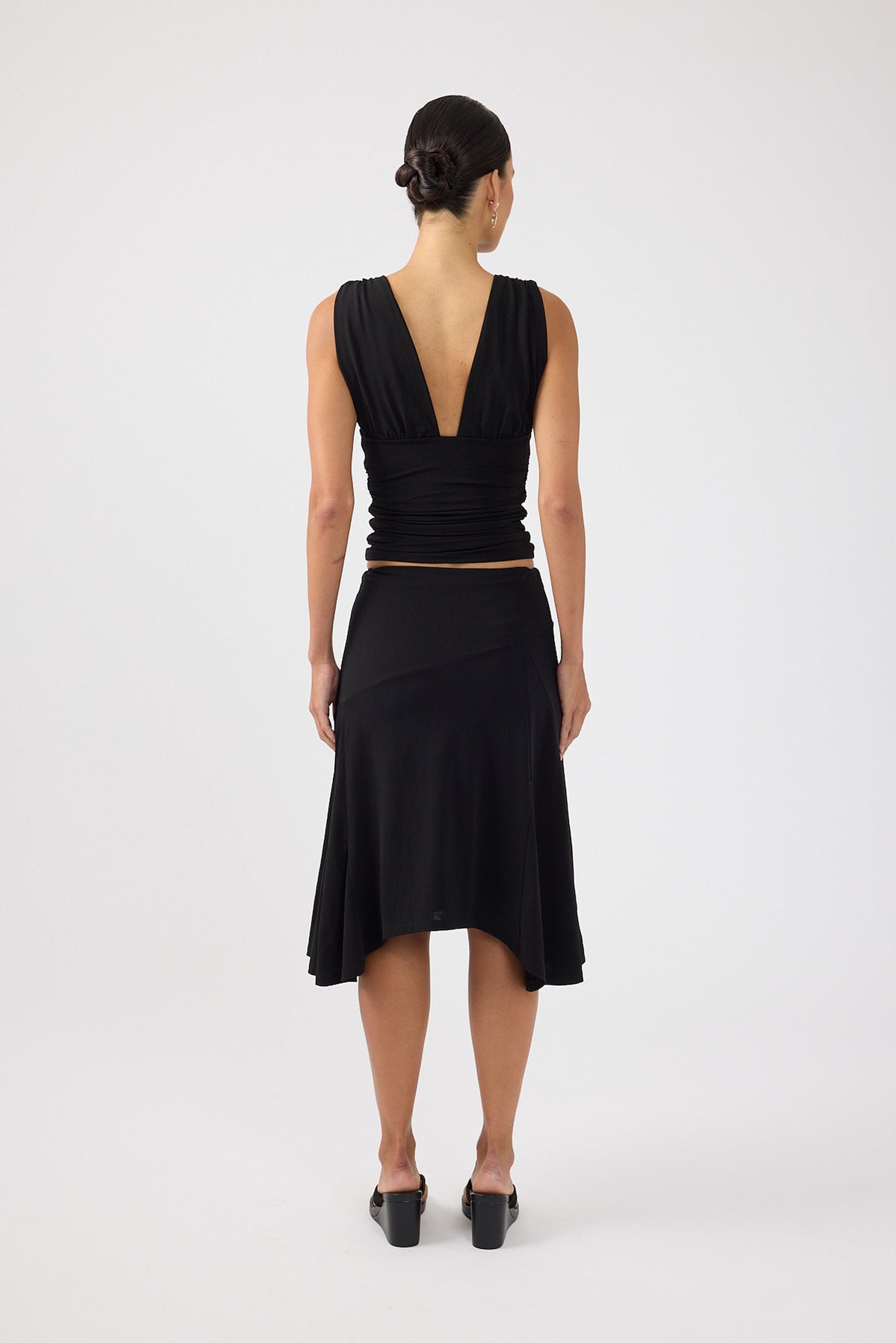 Perfect Stranger Avery Asymmetrical Midi Skirt Black