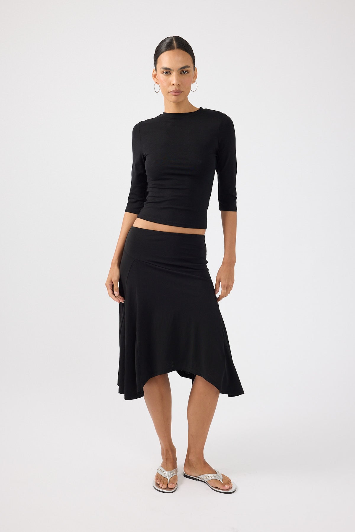 Perfect Stranger Avery Asymmetrical Midi Skirt Black