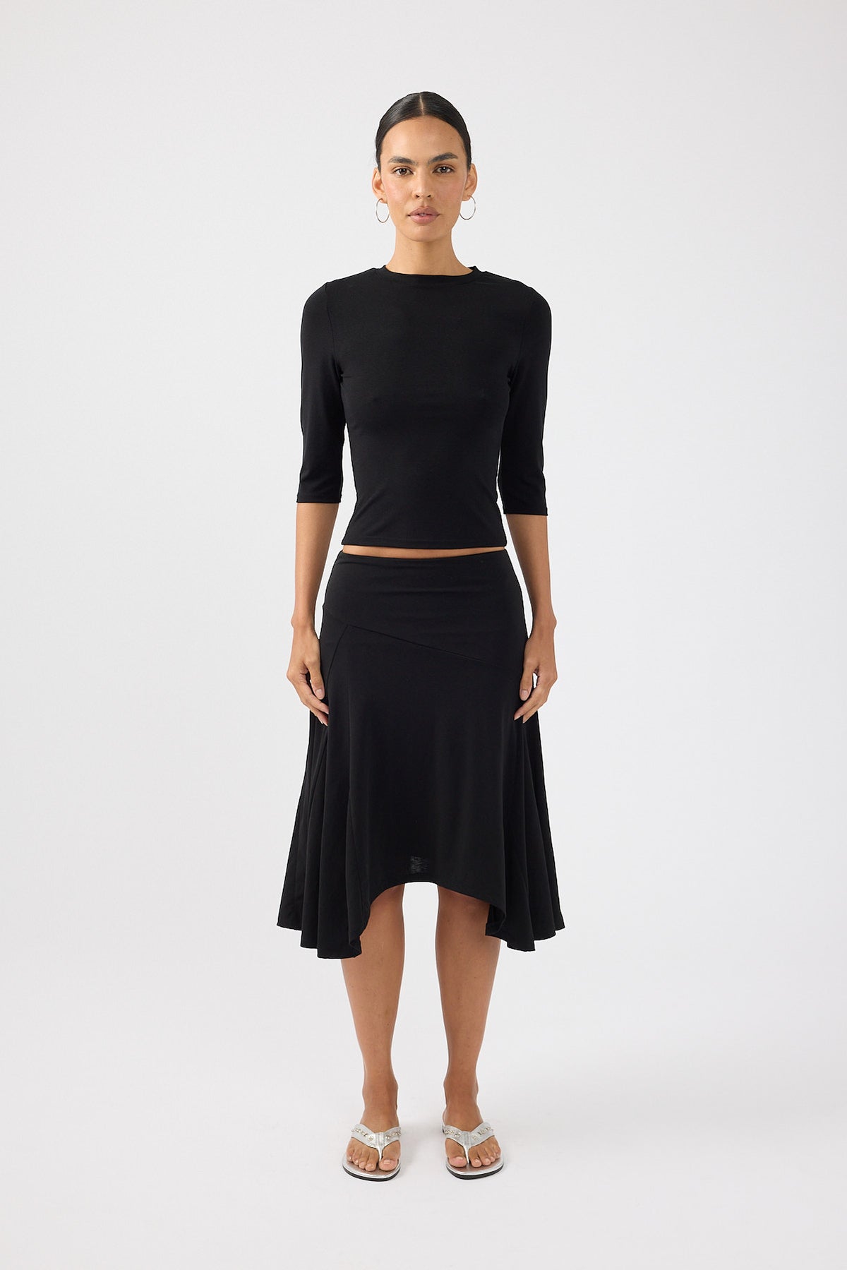Perfect Stranger Avery Asymmetrical Midi Skirt Black