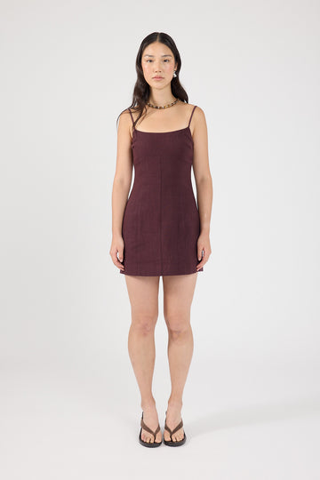 Perfect Stranger Sadie Linen Mini Dress Dark Choc