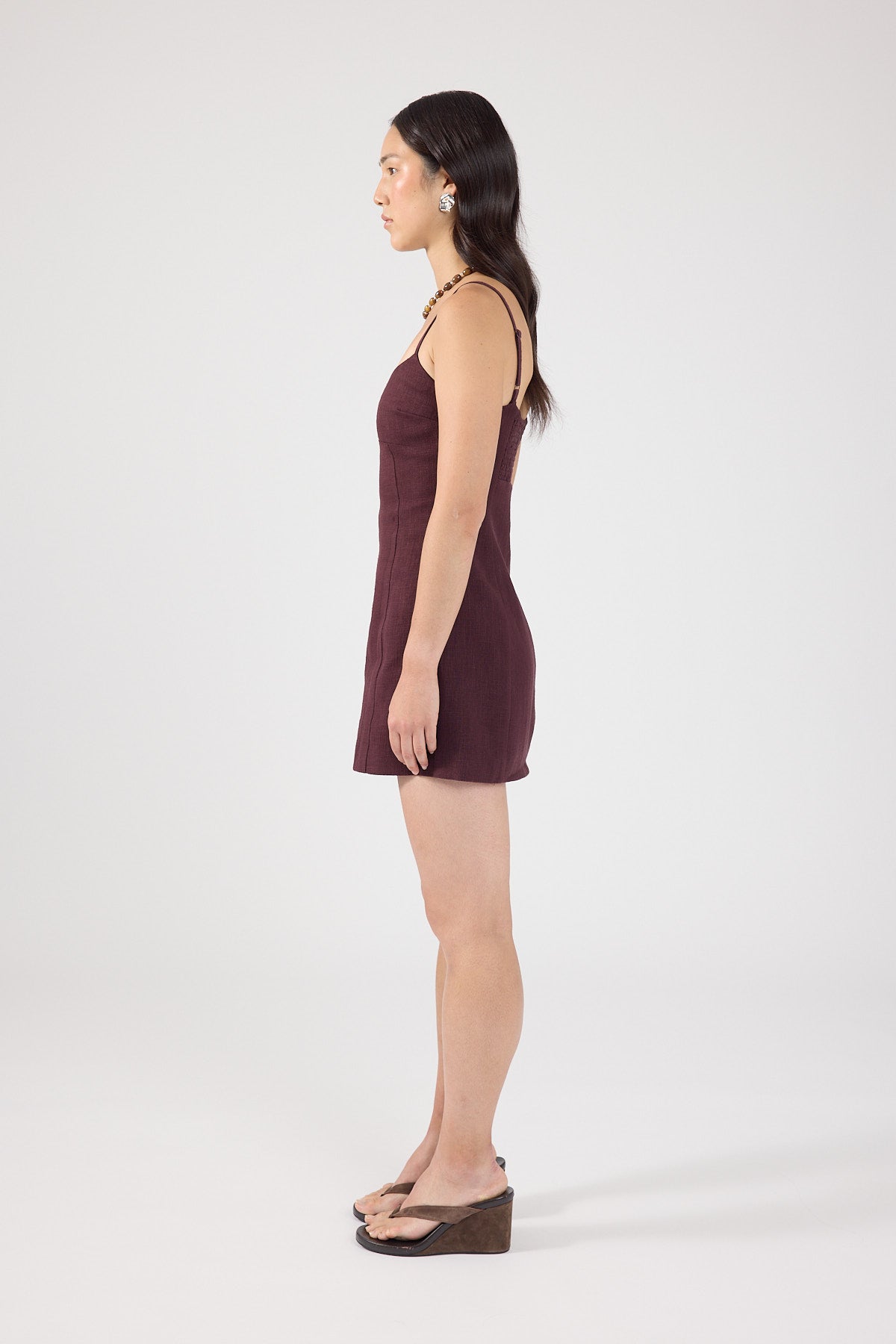 Perfect Stranger Sadie Linen Mini Dress Dark Choc