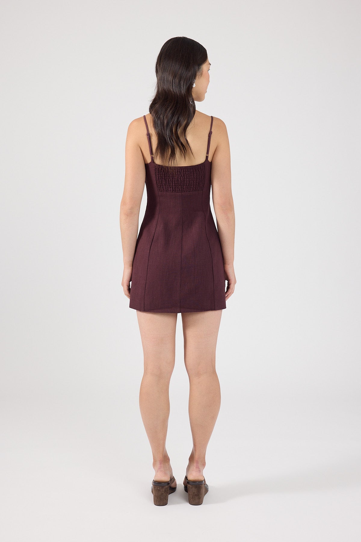 Perfect Stranger Sadie Linen Mini Dress Dark Choc