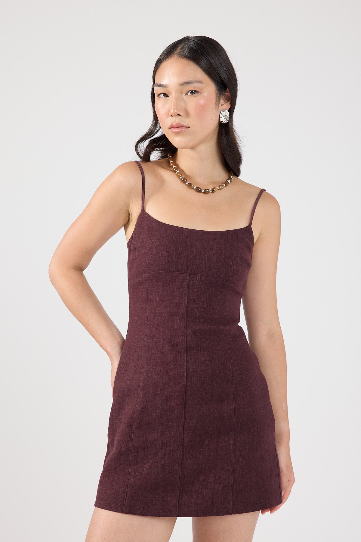 Perfect Stranger Sadie Linen Mini Dress Dark Choc
