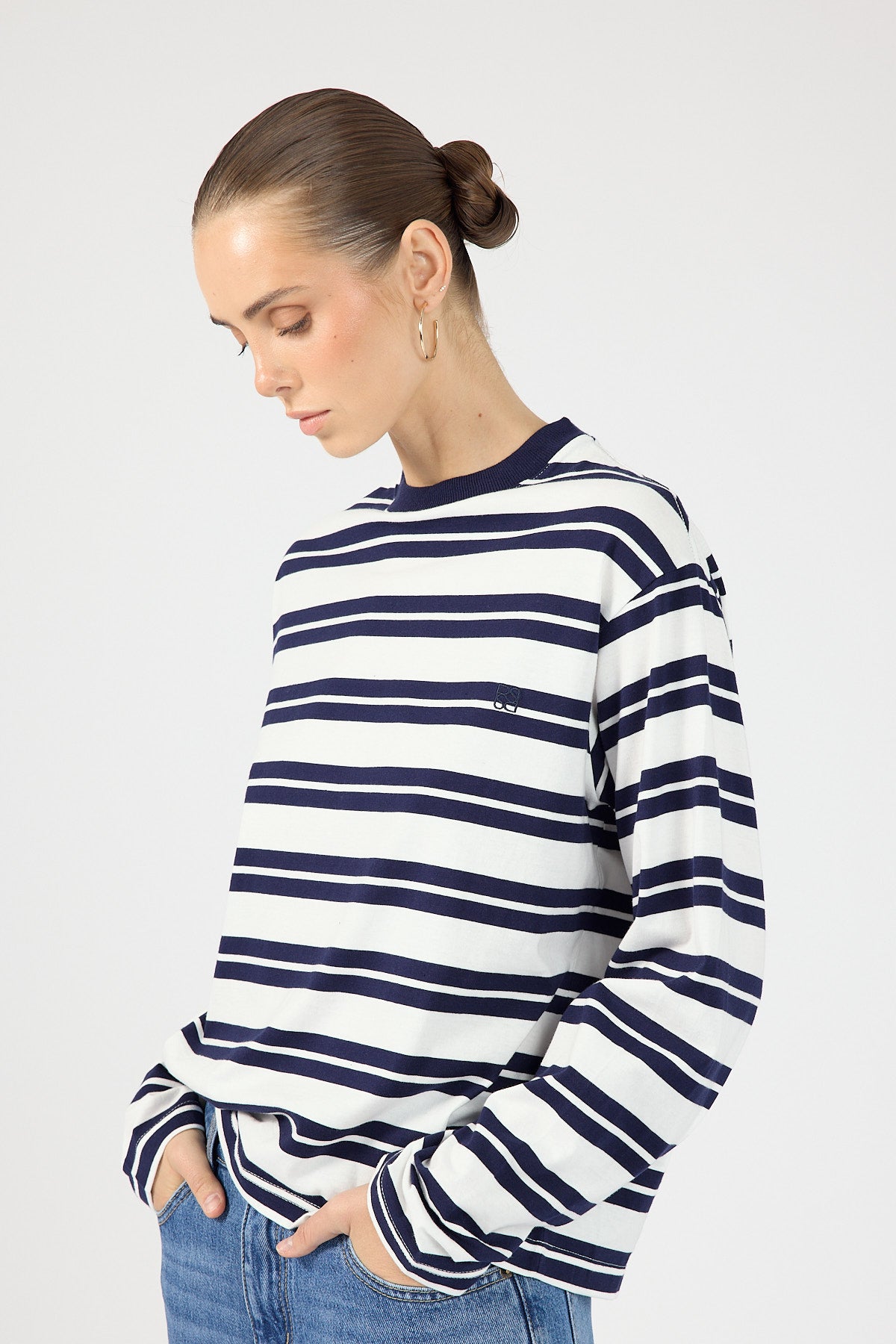 Perfect Stranger Campbell Stripe Long Sleeve T-shirt Navy Stripe