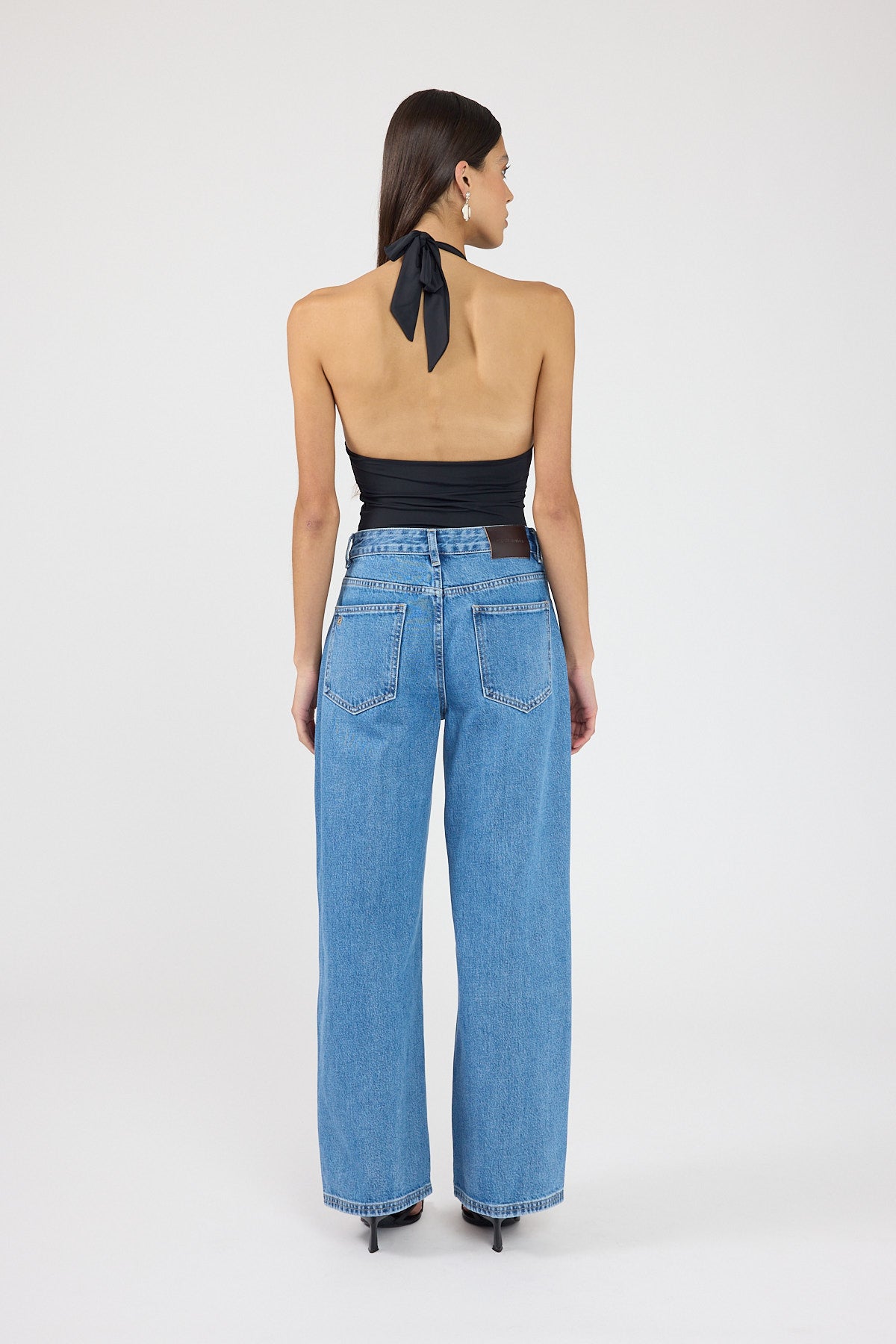 Perfect Stranger Petite Mid Rise Baggy Jean Mid Blue Denim