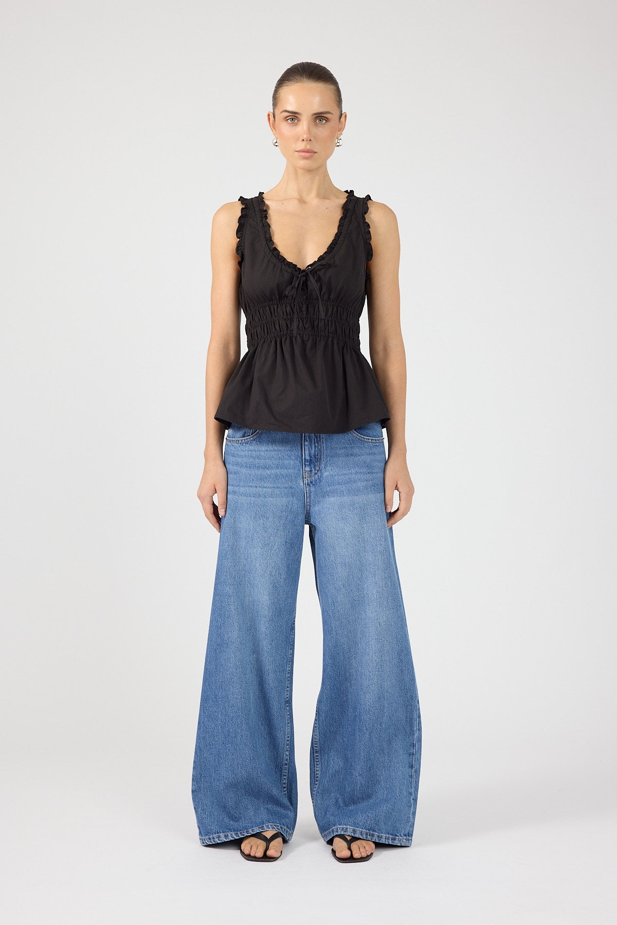 Perfect Stranger Faye Gathered Shift Top Black