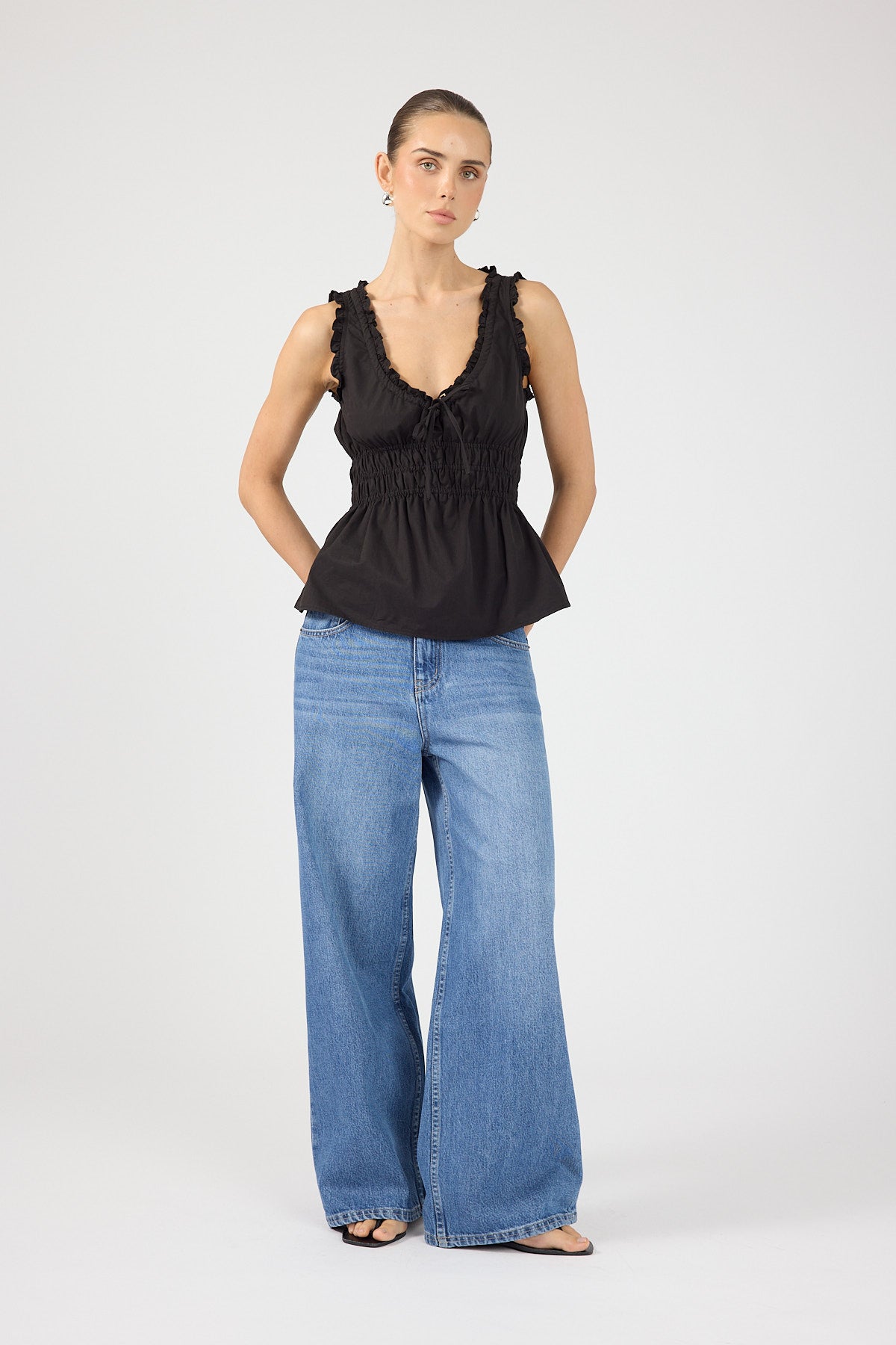 Perfect Stranger Faye Gathered Shift Top Black