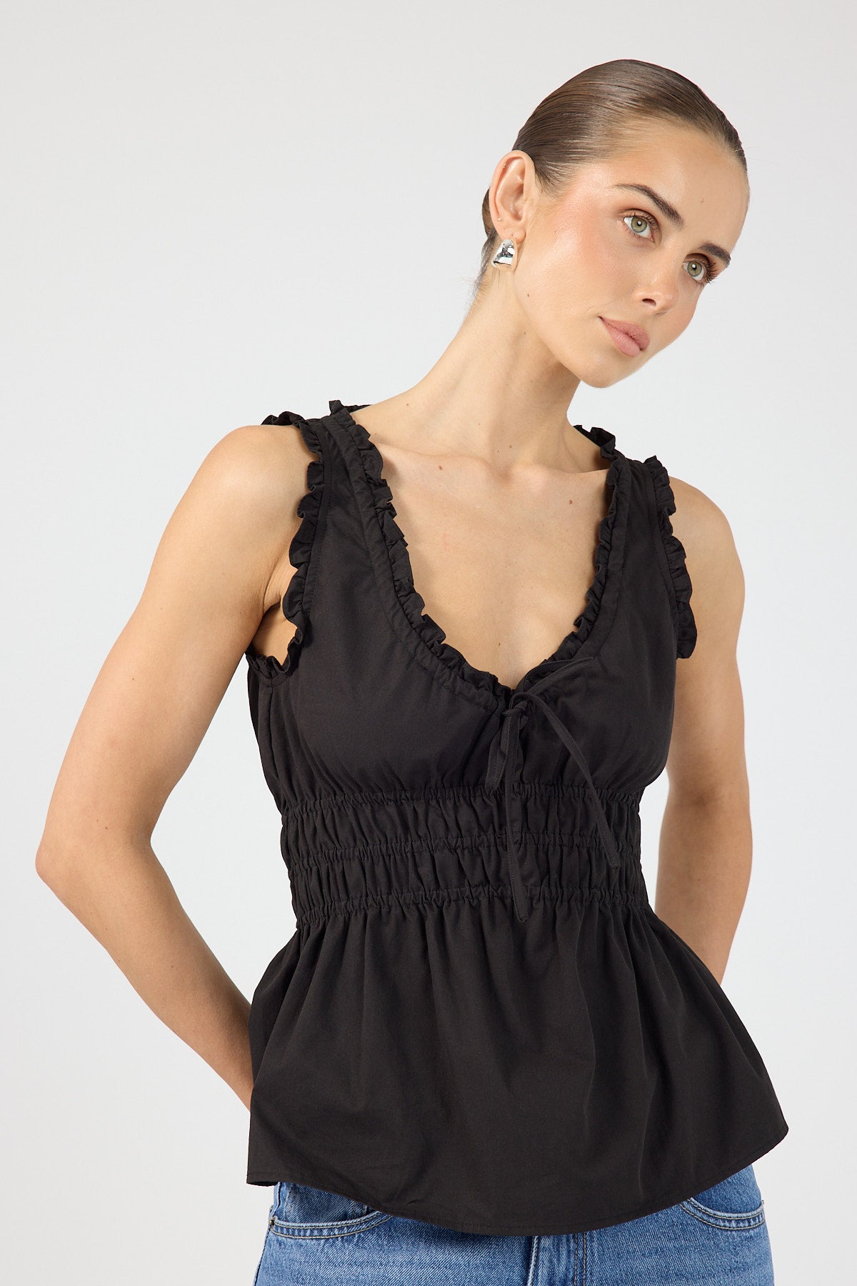Perfect Stranger Faye Gathered Shift Top Black
