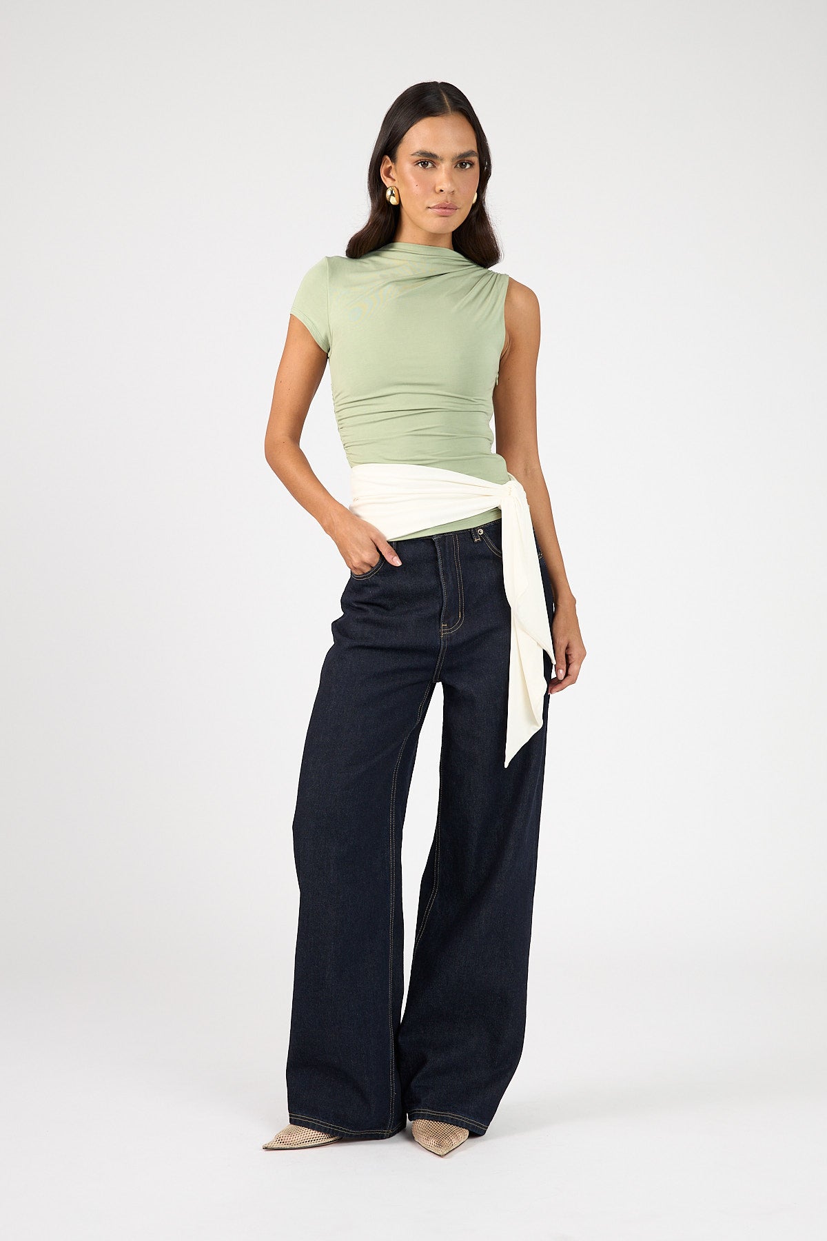 Perfect Stranger Daisy Sash Top Matcha Green